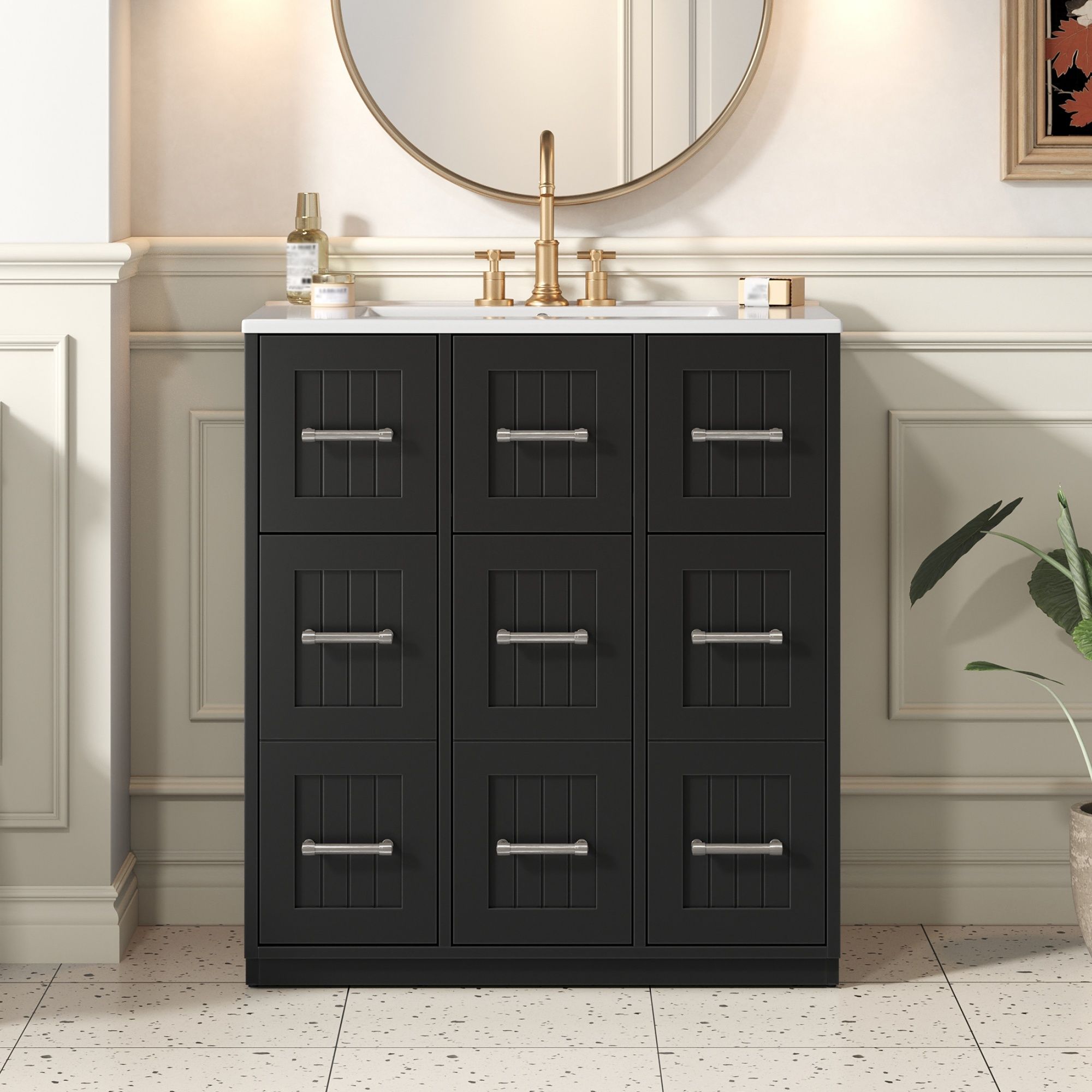 Bathroom Vanity With Undermount Sink, Soft-Close Doors, Drawers, Ceramic Sink