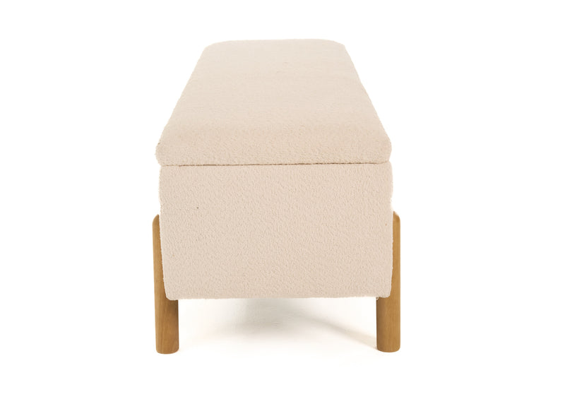 Modrest Electra - Modern Ivory Fabric + Rubberwood Bench With Storage