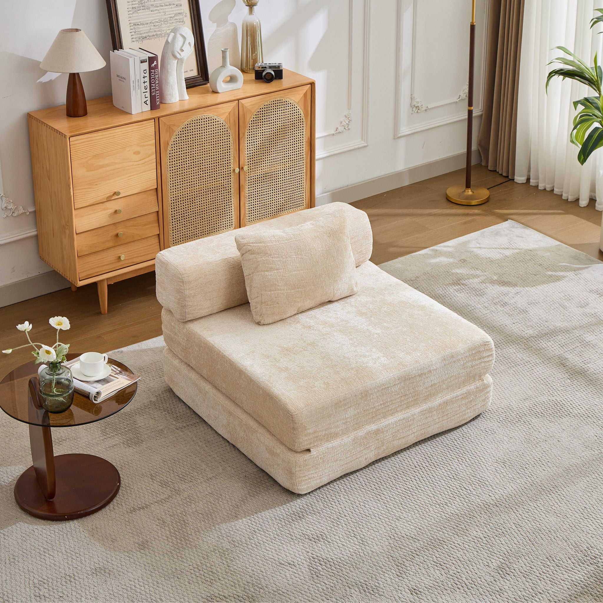 Convertible Floor Sofa Bed With Fixed Shape Frame For Living Room