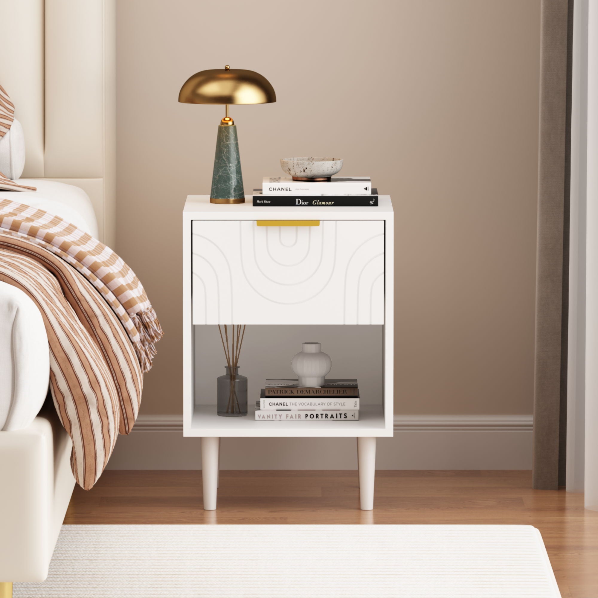 Nightstand With 1 Drawer And Open Shelf - White