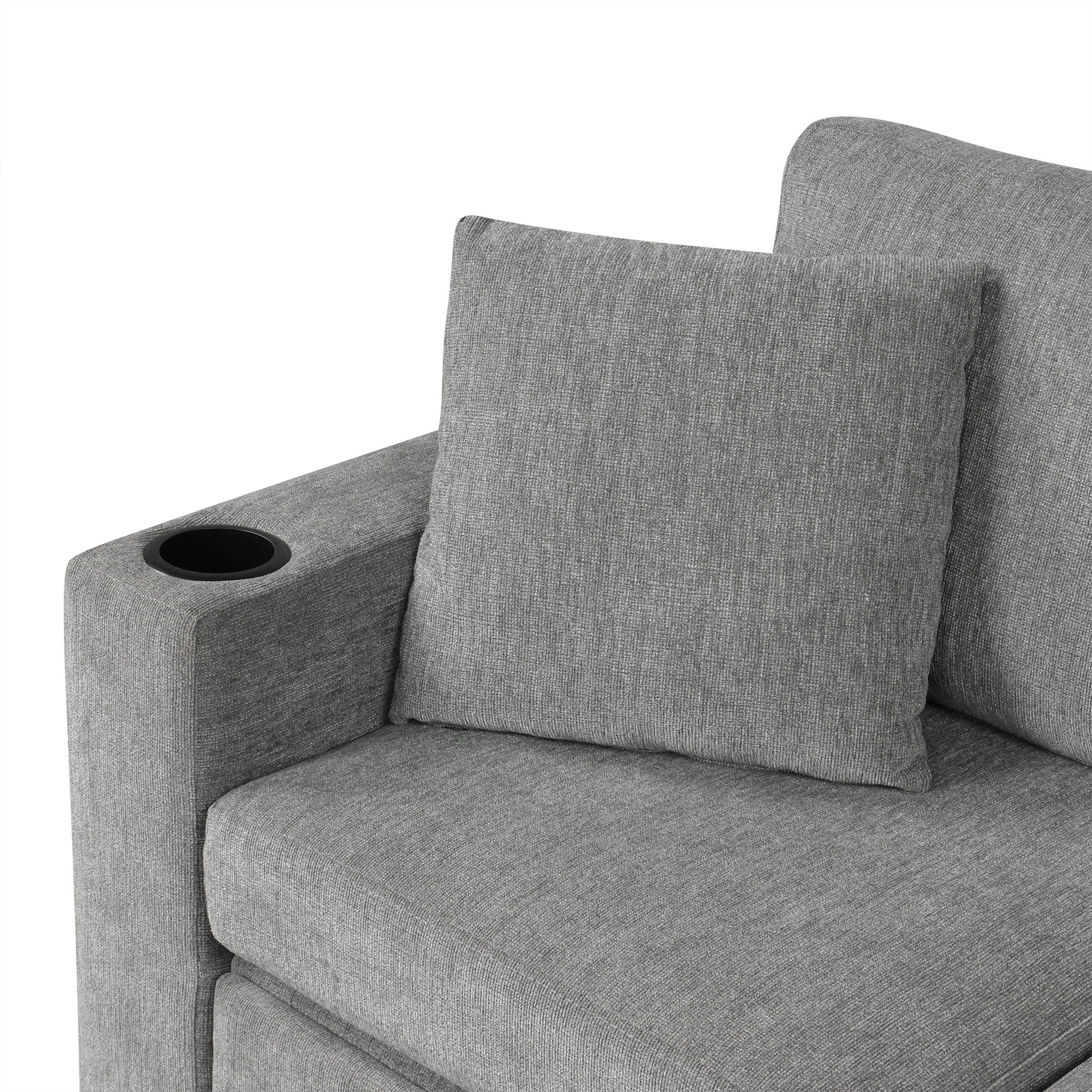 Modern 2 Seater Loveseat Sofa With Pull-Out Bed, Fabric, Built-In USB Ports & Cup Holders