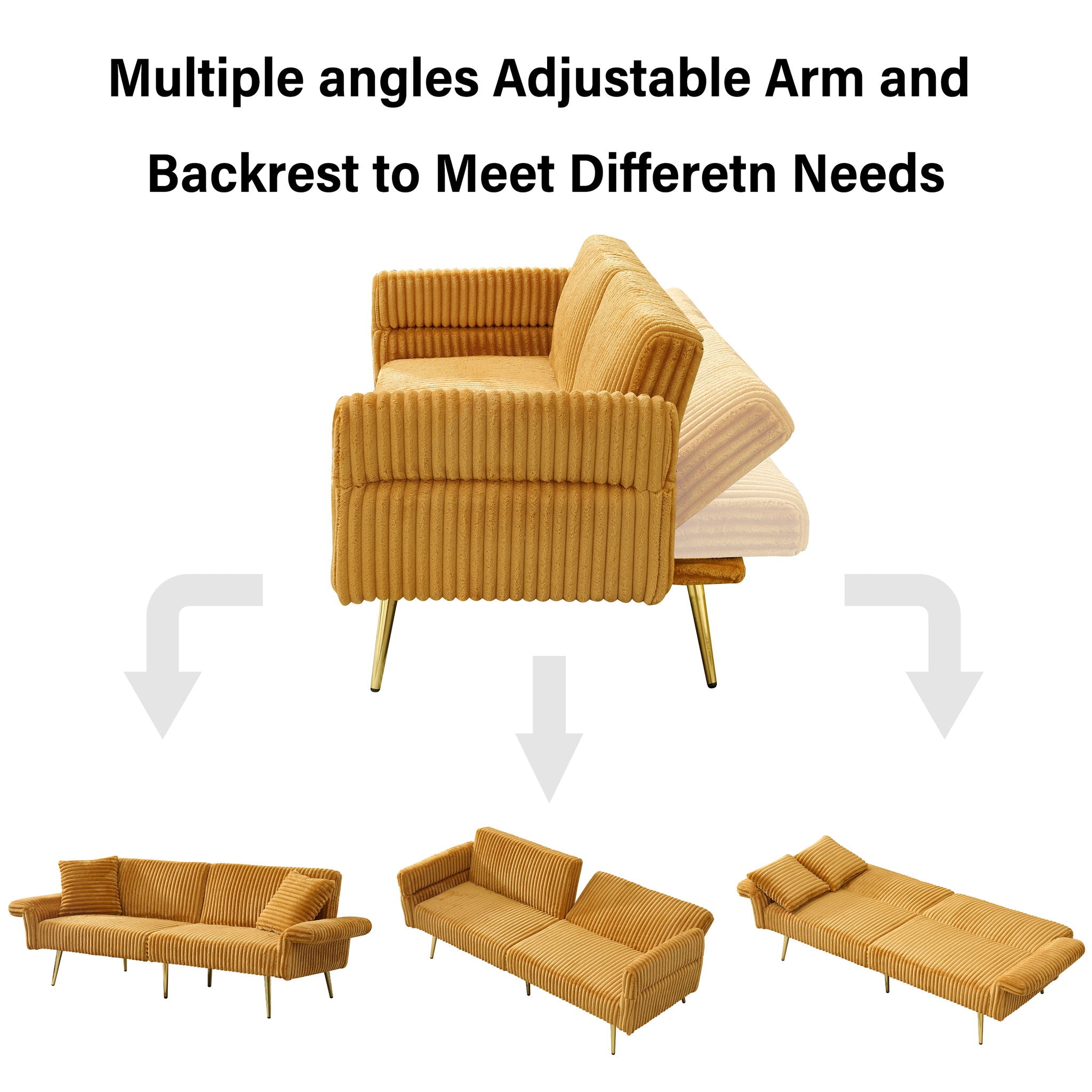 Luxury Foldable Double Sofa Bed With Folding Armrests