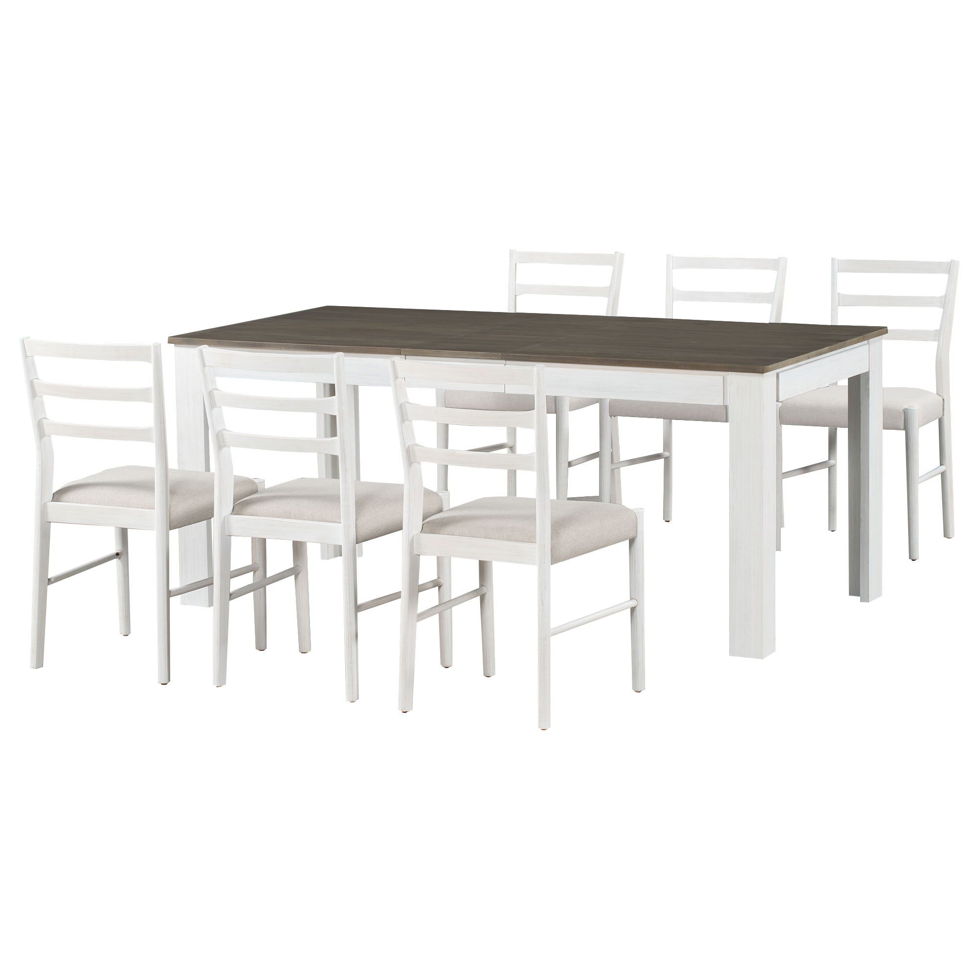 7 Piece Dining Set With Extendable Table, 2 Drawers & 6 Upholstered Chairs