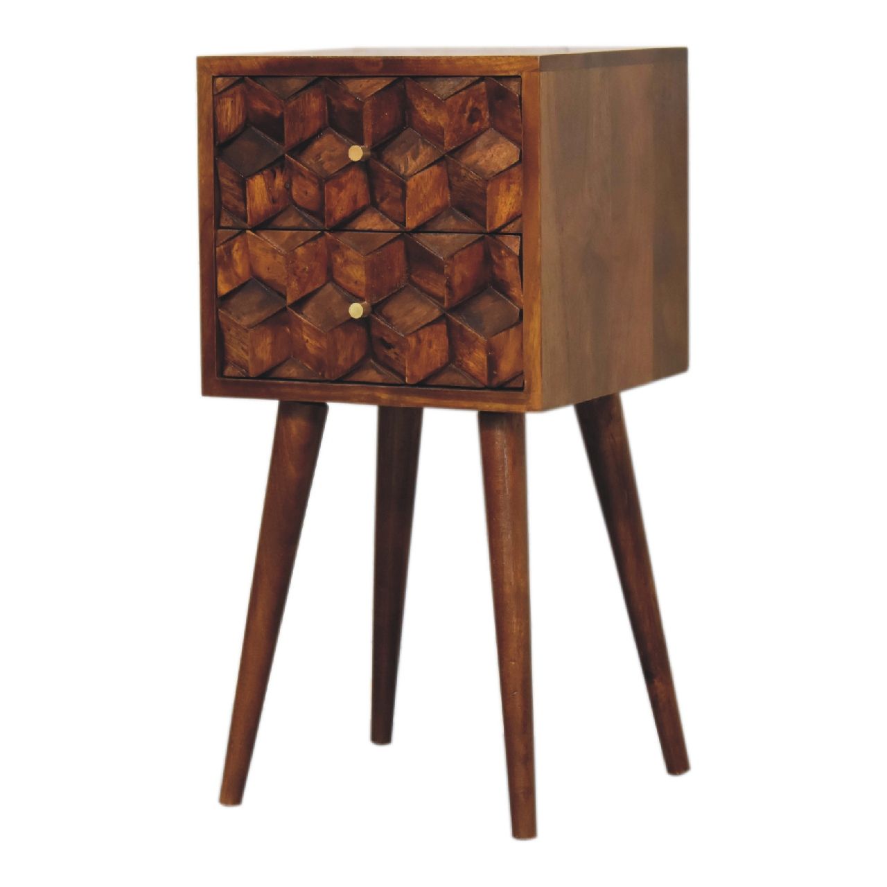Mini Cube Carved 2 Drawer Nightstand