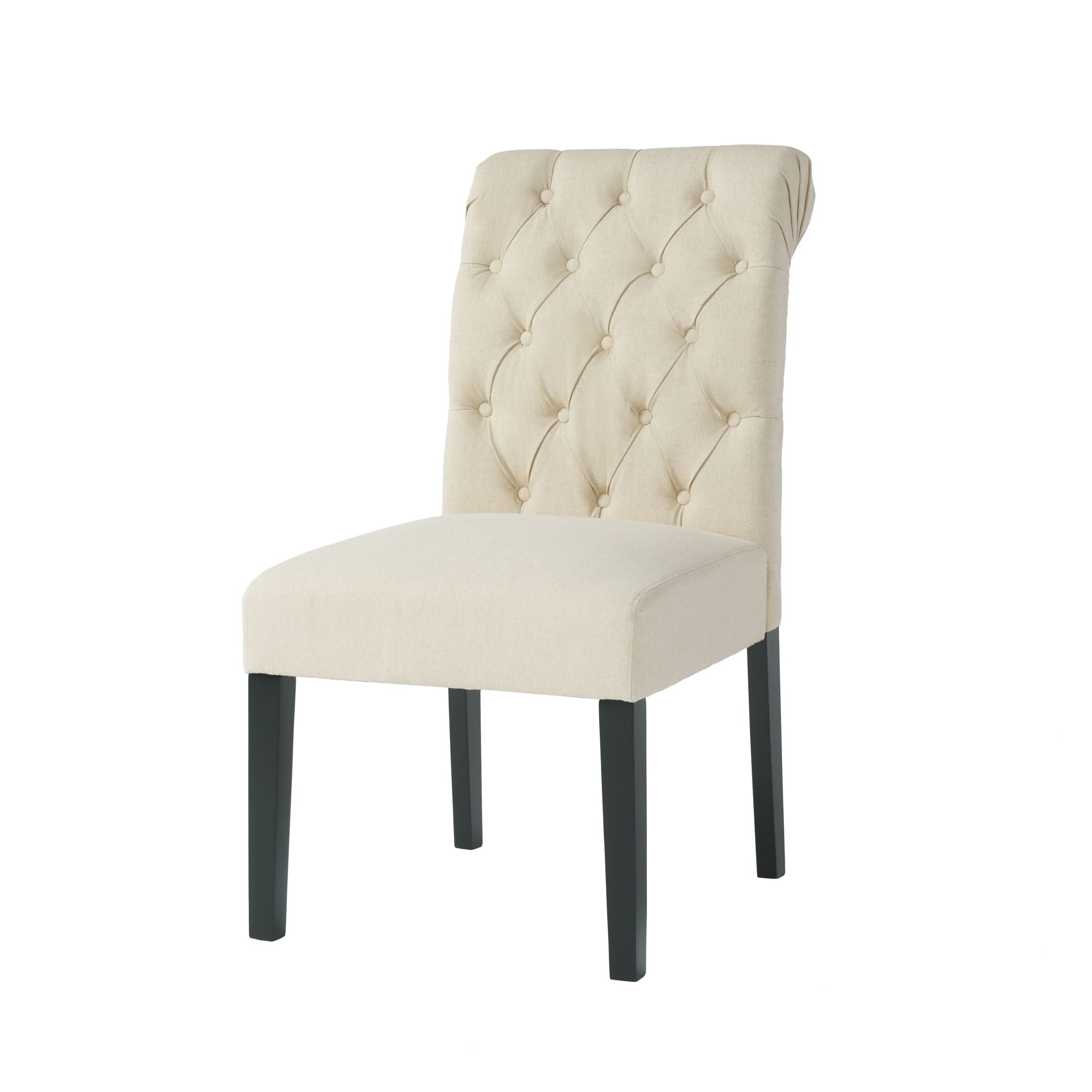 Dining Rolltop Chairs (Set of 2), Upholstered Armless Chair With Wood Leg - Ivory