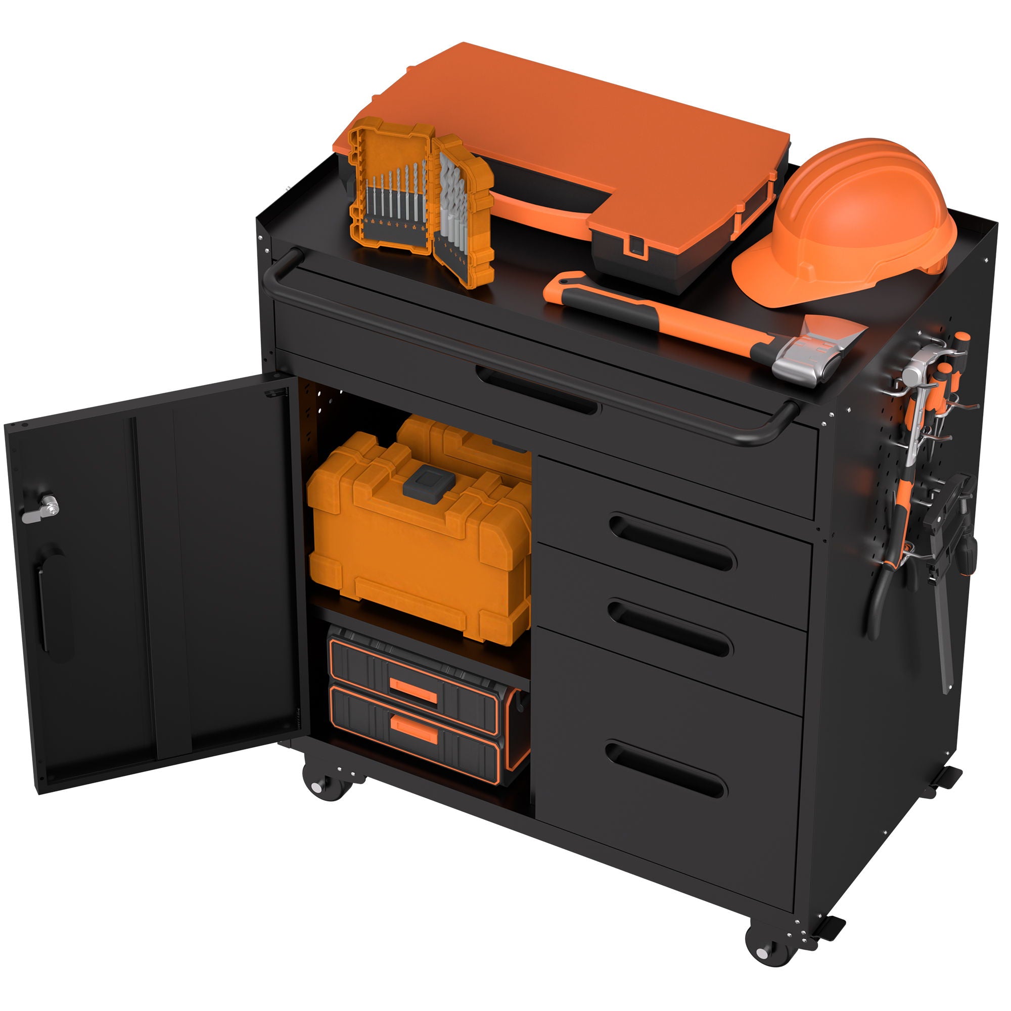 Rolling Tool Cabinet Heavy Duty Garage Storage With Lockable Doors & Drawers