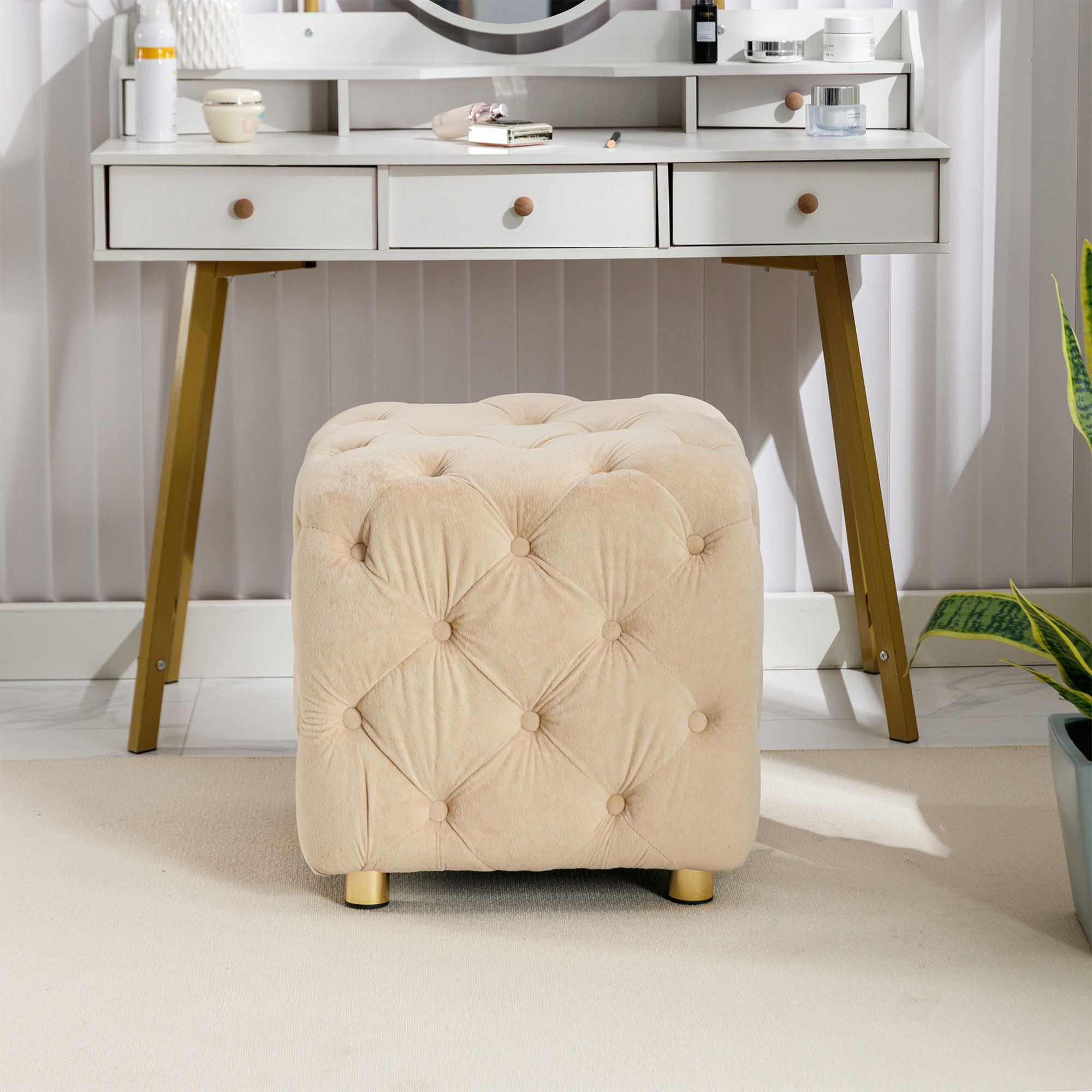 Modern Upholstered Ottoman, Exquisite Small End Table, Soft Foot Stool, Dressing Makeup Chair, Comfortable Seat For Living Room, Bedroom, Entrance