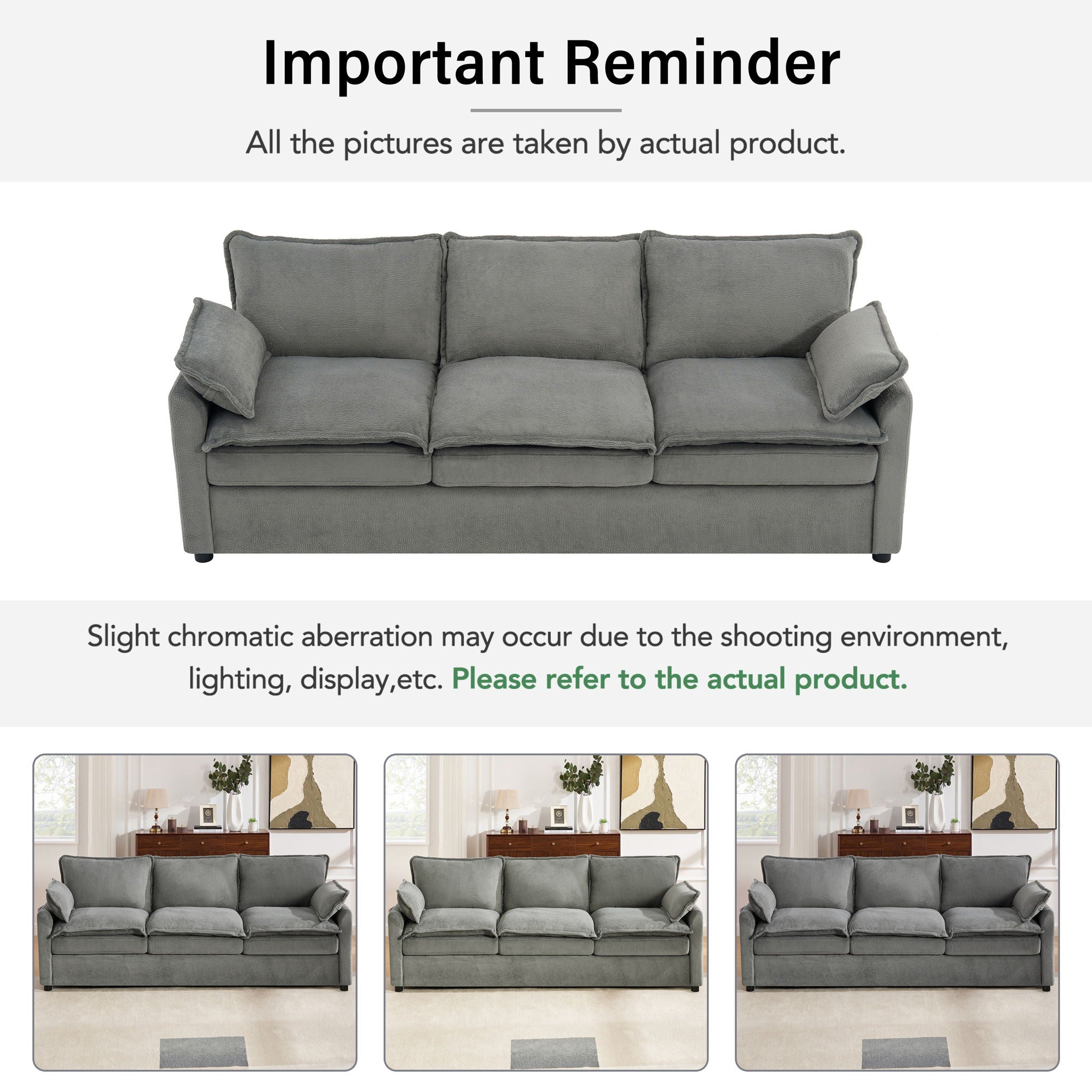 Modern 3 Seater Sofa With Side Storage Pockets For Living Room