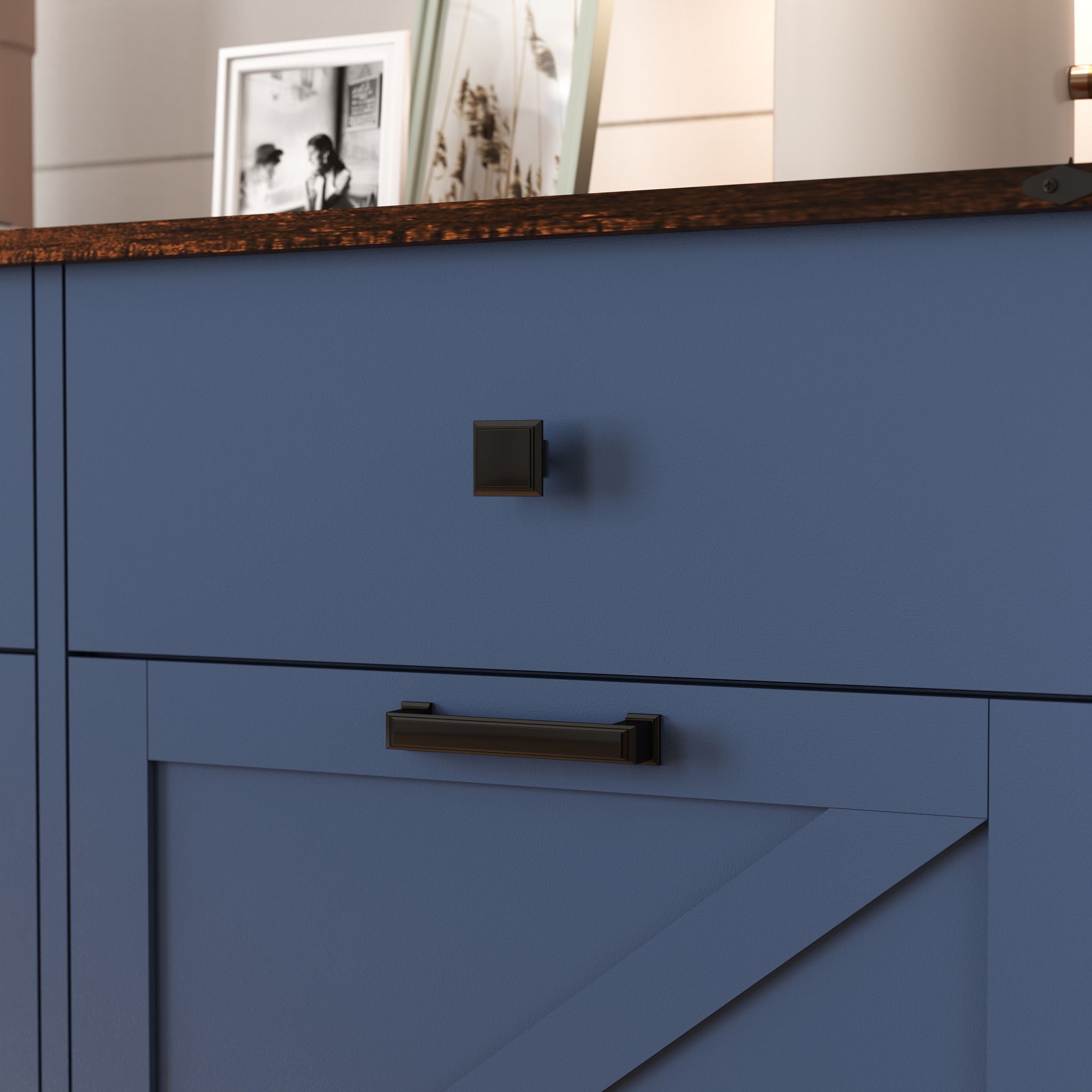 Double Tilt Out Trash Cabinet With Hideaway Drawer And Barn Door Style