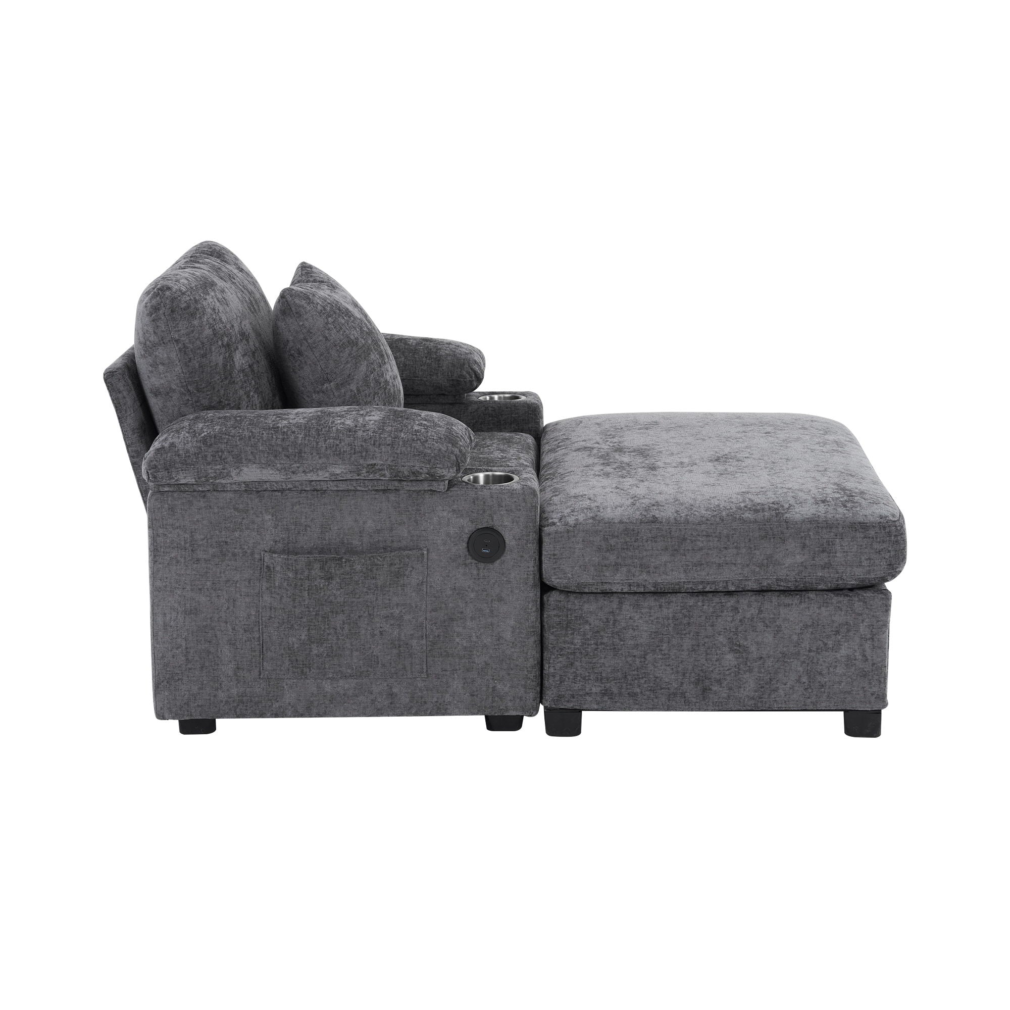 Modern Oversized Chair With Ottoman, Cupholders And USB Charging Ports