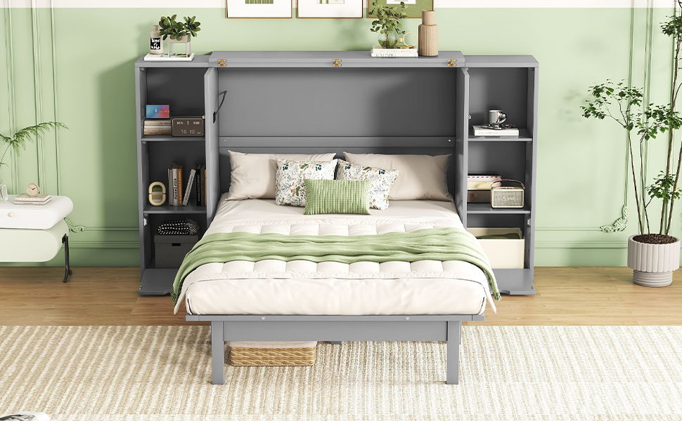 Murphy Bed With Shelves, Drawers And USB Ports
