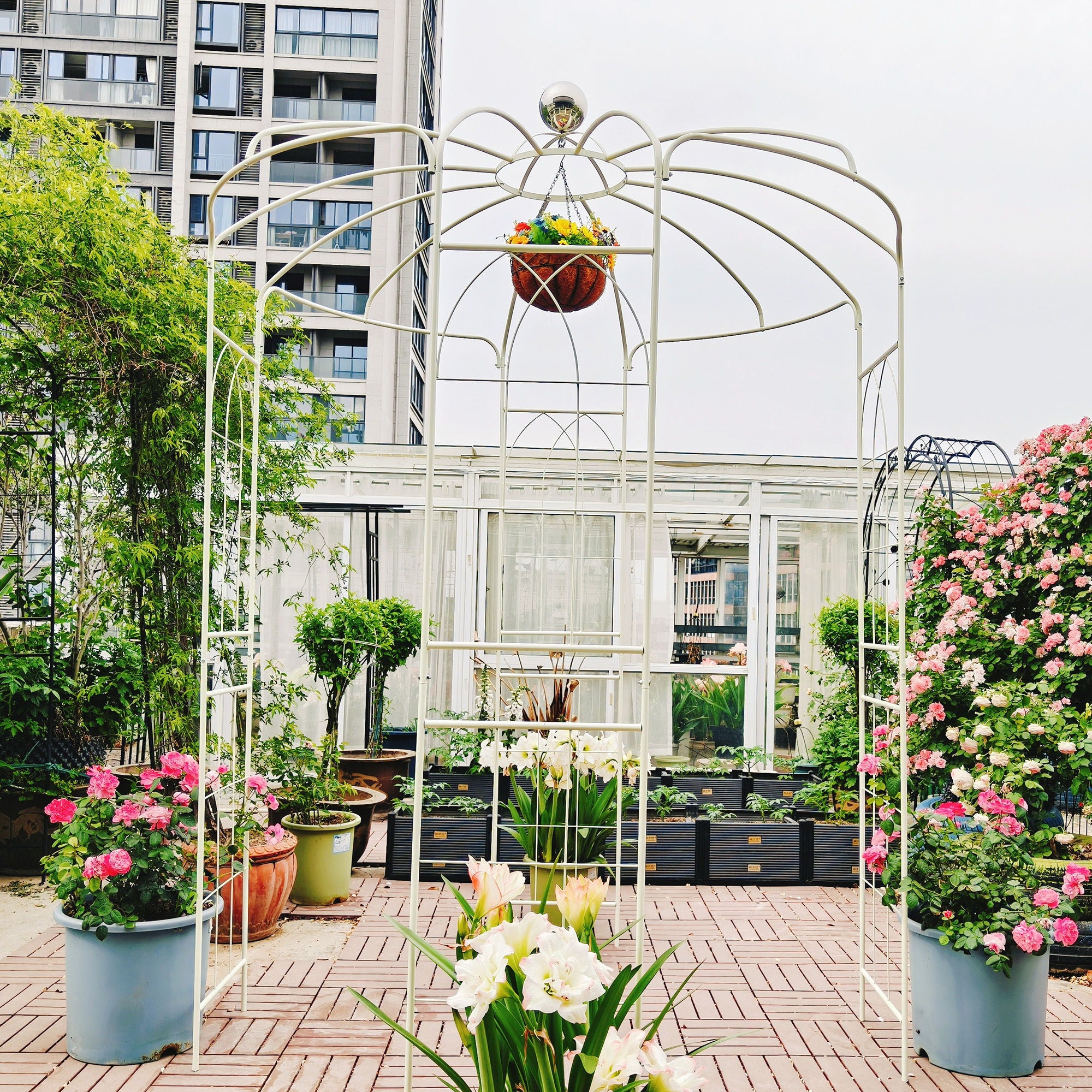 Metal Garden Arch Iron Garden Arbors Gazebo Dia High Birdcage Shape Pergola Pavilion For Wedding Ceremony