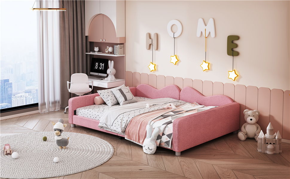 Upholstered Daybed, Sherpa Fabric Sofabed With Cloud-Shaped Backrest