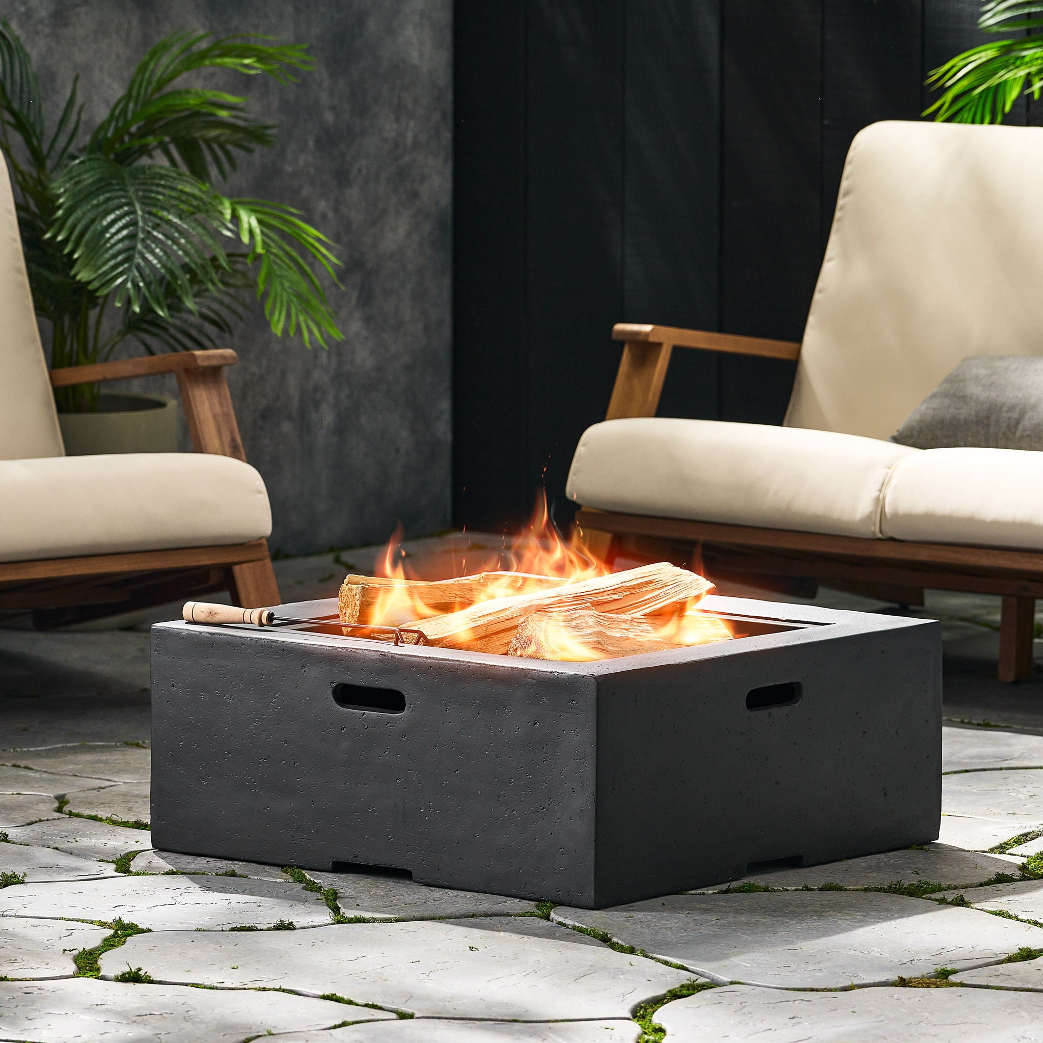 Outdoor Square Mgo Wood Burning Fire Pit - Dark Gray