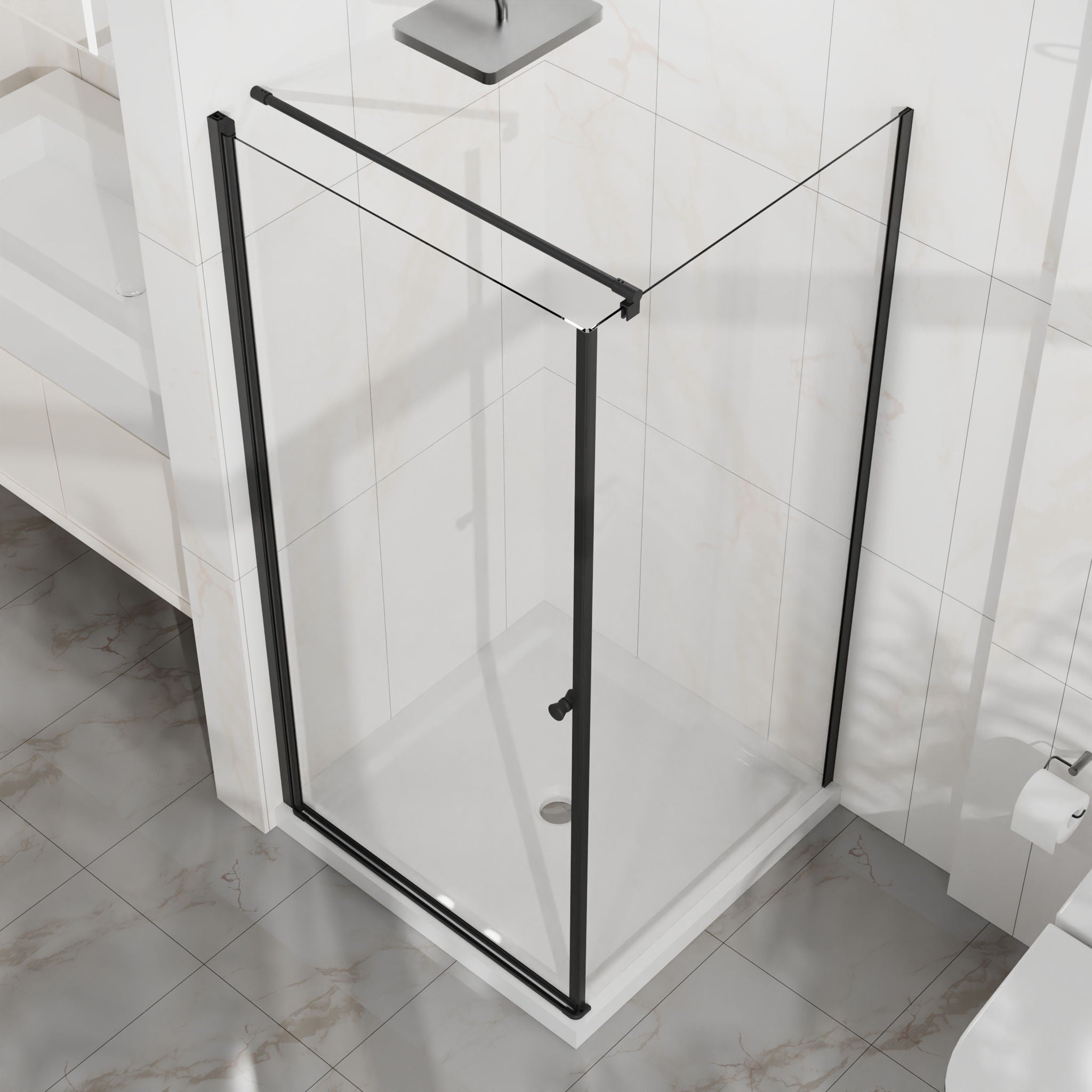 Goodyo - Frameless Corner Shower Door - Matte Black