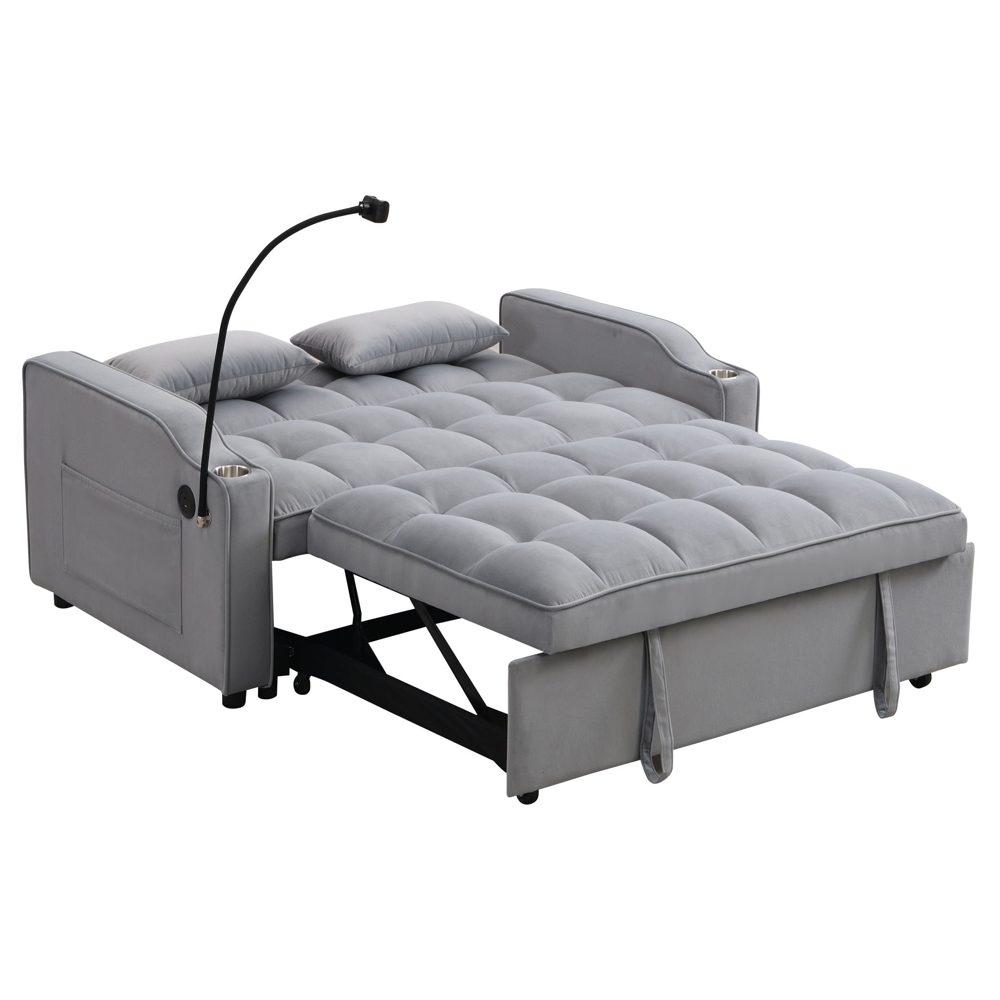Modern Loveseat Futon Sofa With Pullout Bed, Adjustable Reclining Backrest, Toss Pillows