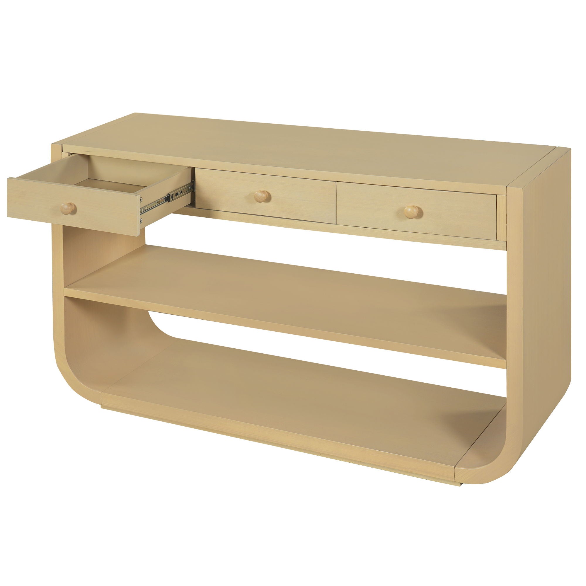 Console Table With 3 Soft Close Drawers & 2 Open Shelves - Natural