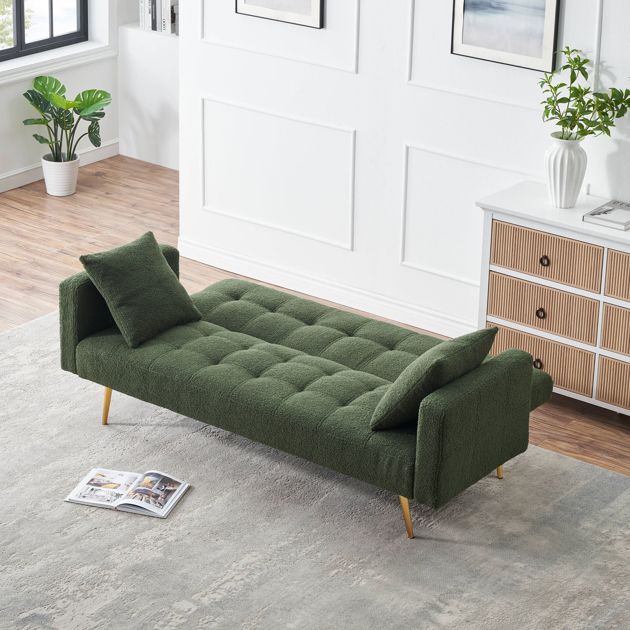 Teddy Fleece Sofa Bed With Luxurious Throw Pillows