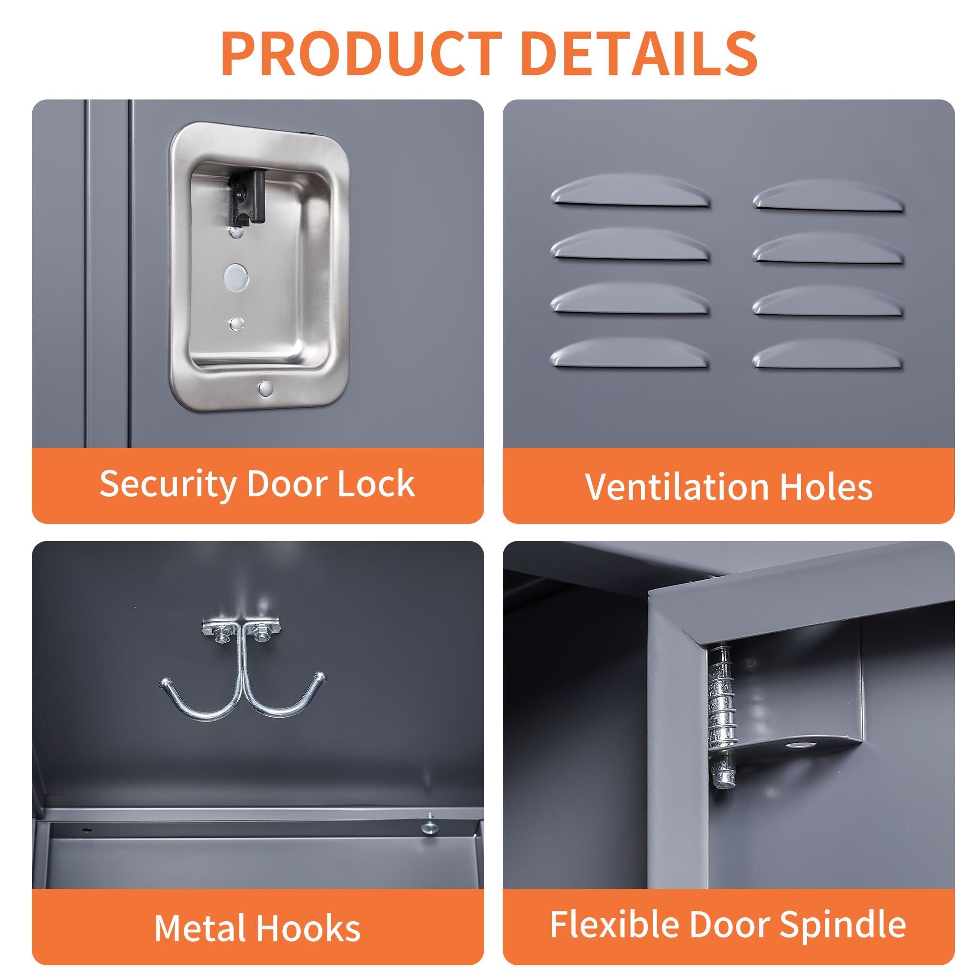 3 Door Lockers With Lock For Home, Gym, Office, School, And Garage - Gray
