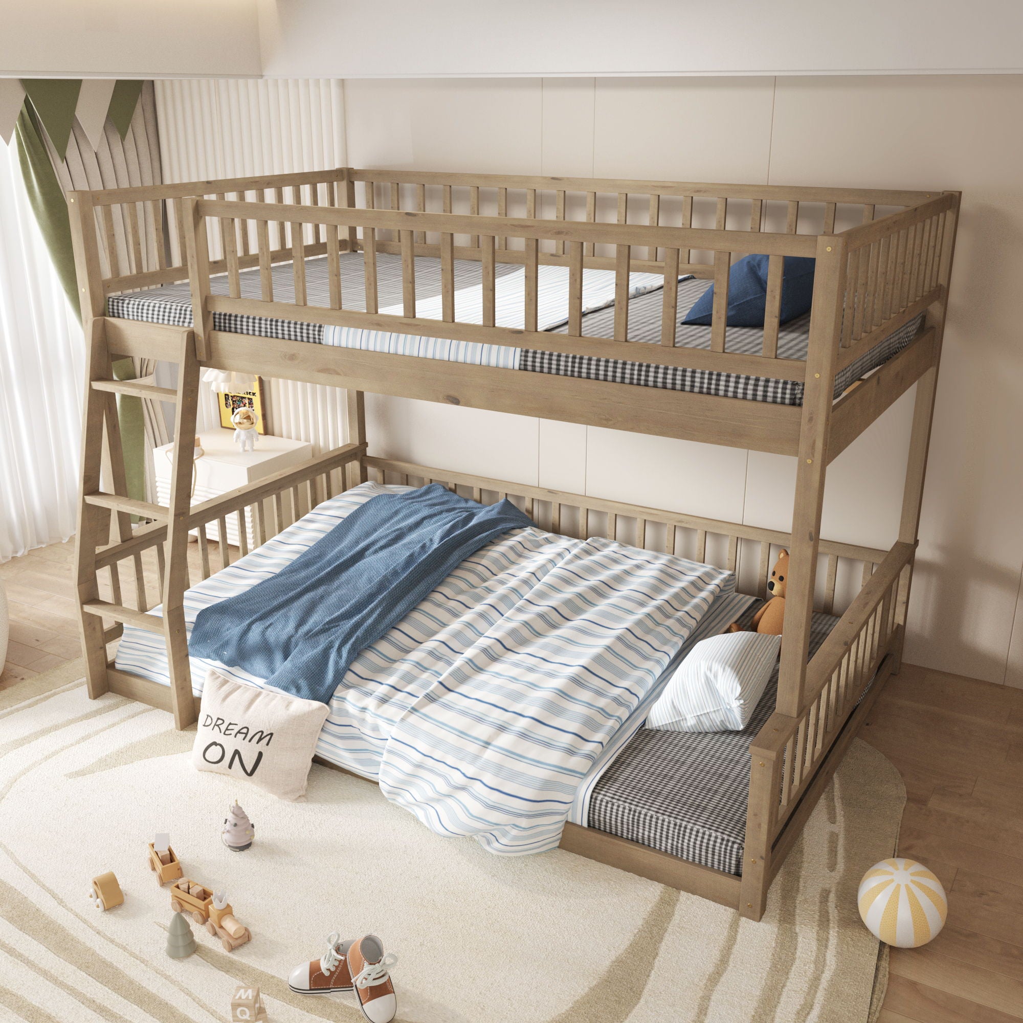 Bunk Bed With Ladder And Guardrails