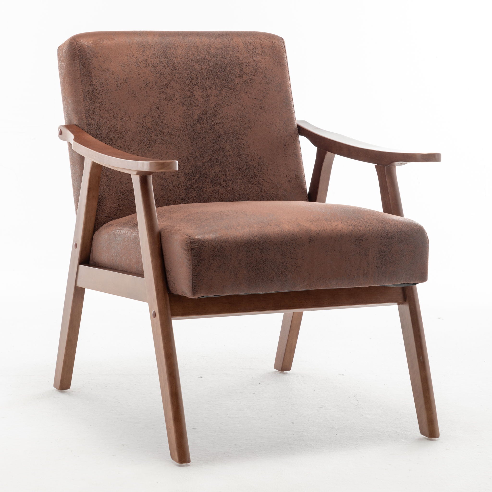 Mid Century Modern Accent Chair With Solid Wood Frame And Extra Thick Backrest