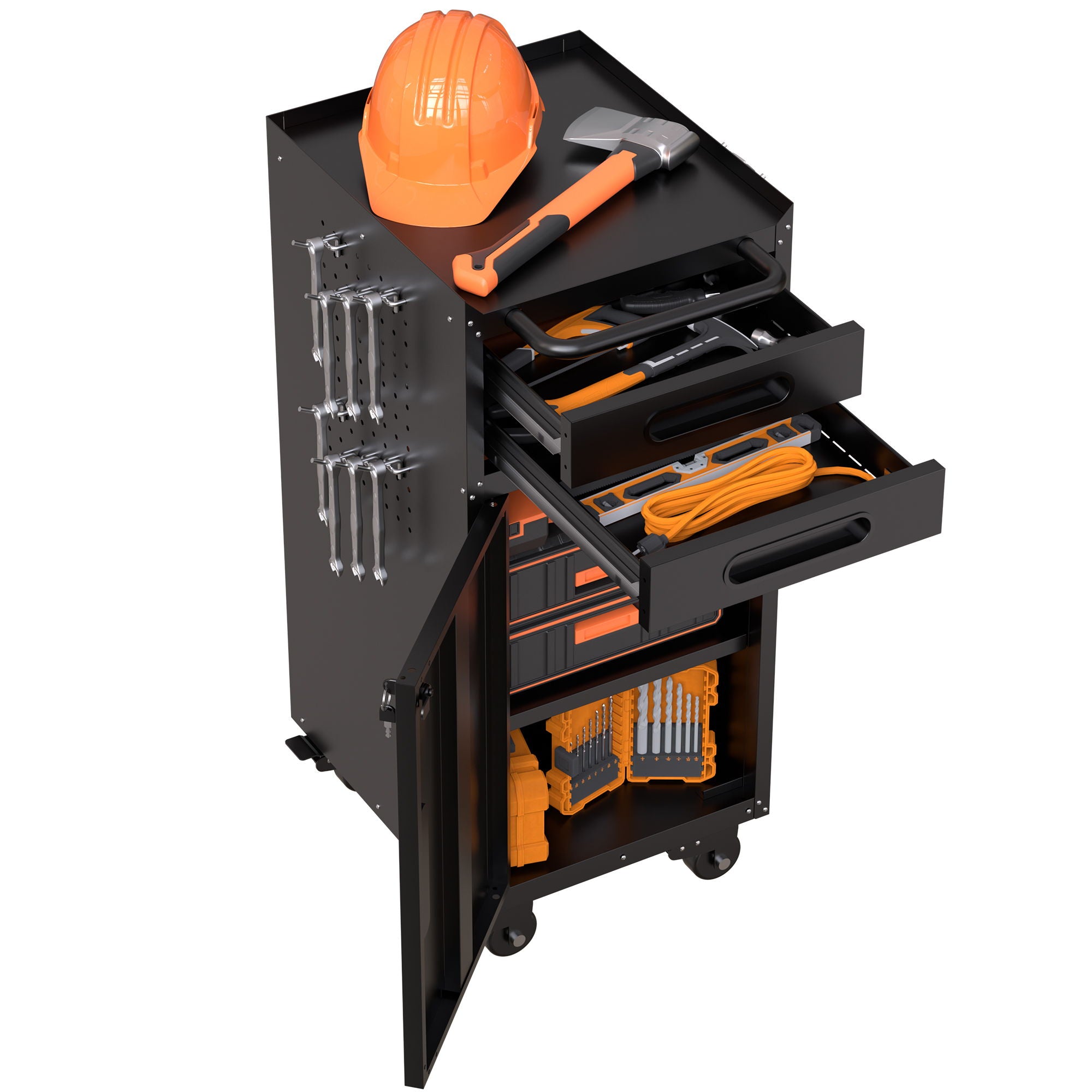 Rolling Tool Cabinet Heavy Duty Garage Storage With Lockable Doors & Drawers