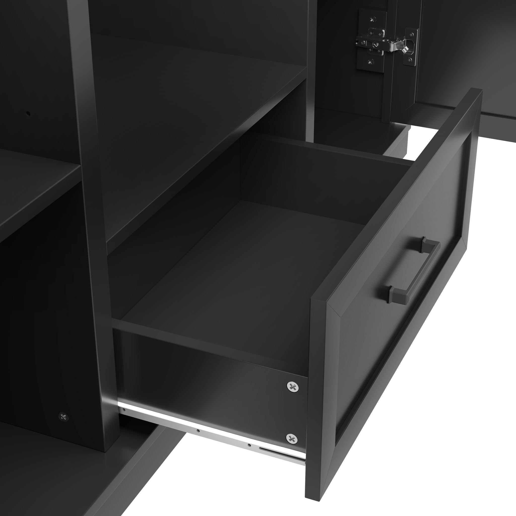 Hall Tree With Bench And 3 Hooks, Modern Entryway Storage Organizer Cabinet With 4 Doors, 1 Drawer And Adjustable Shelves