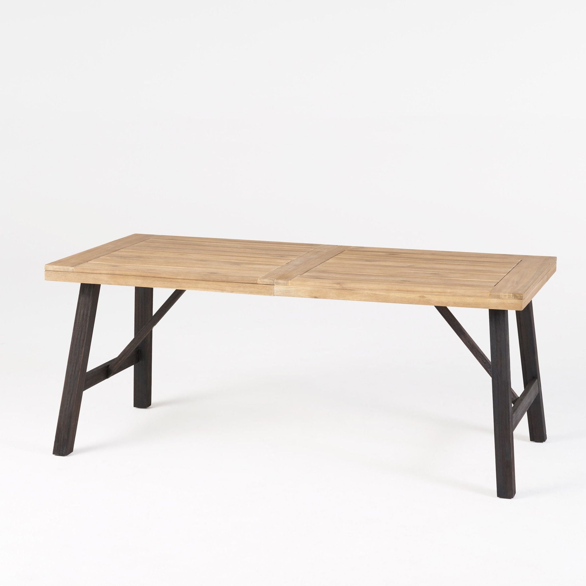 Outdoor Weather Resistant Dining Table With Slat Panel Design - Natural / Gray