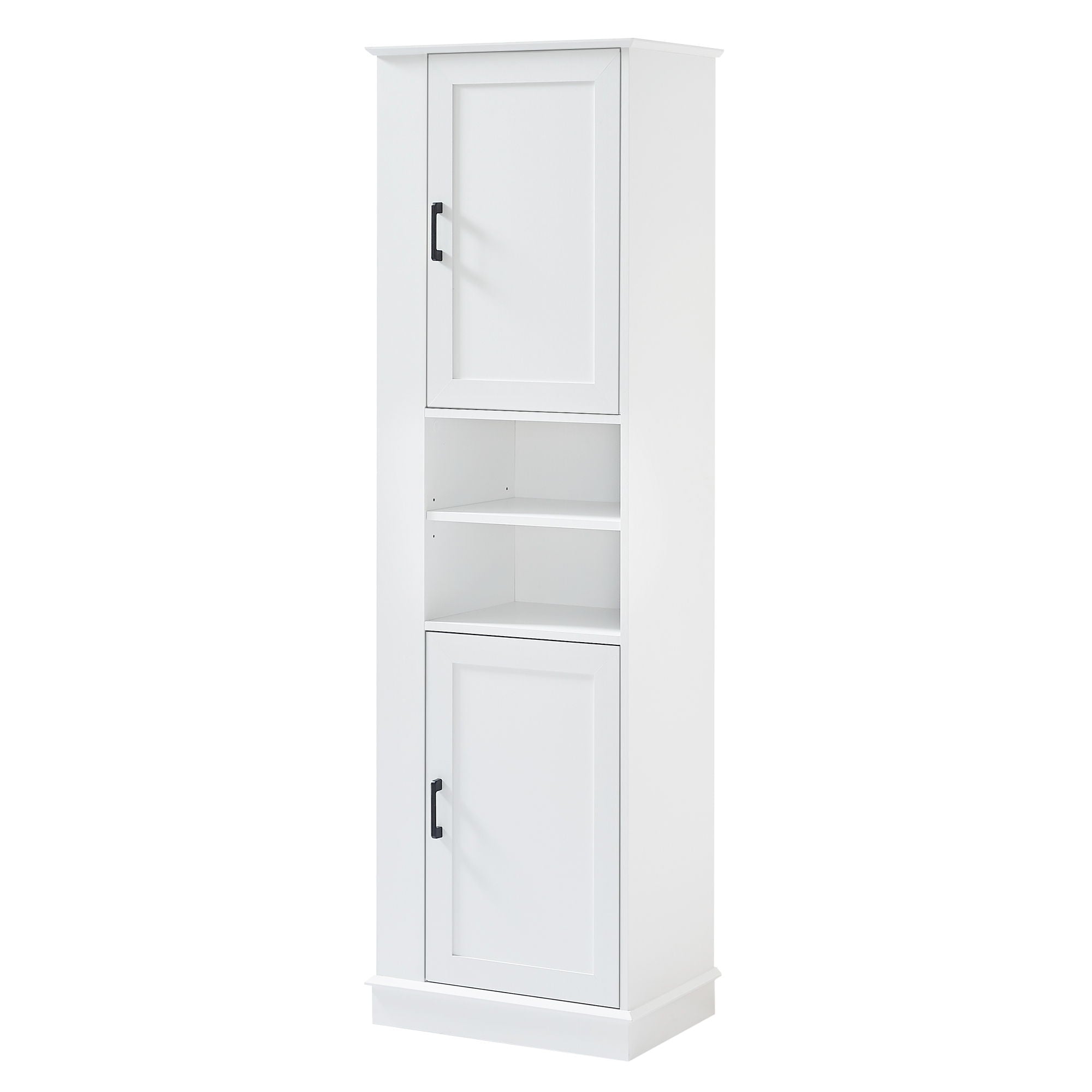 Tall Freestanding Bathroom Storage Cabinet With Adjustable Shelves And Side Hooks Board, Rectangle Design