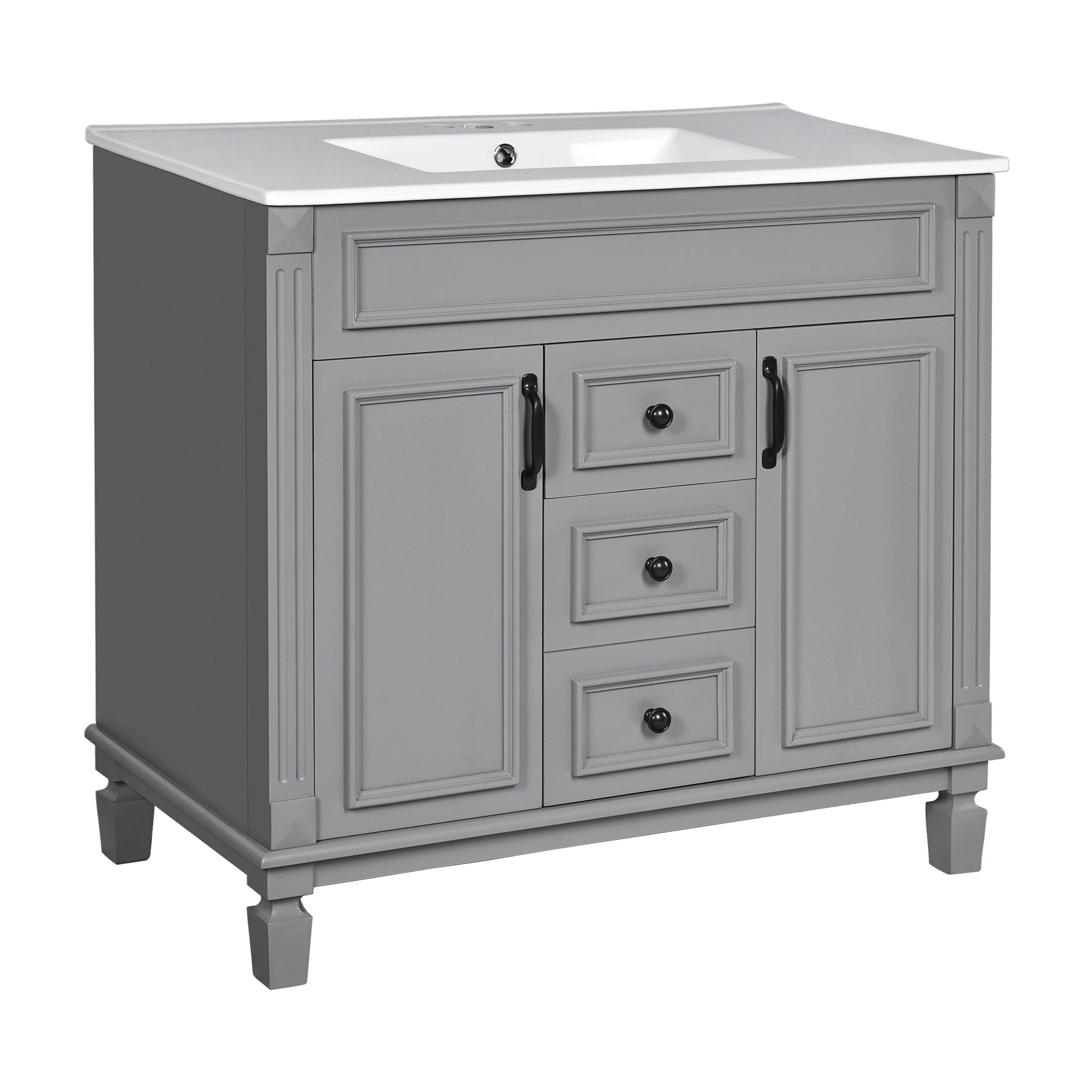 Bathroom Vanity With Top Sink, Mirror Cabinet, 2 Soft Closing Doors & 2 Drawers