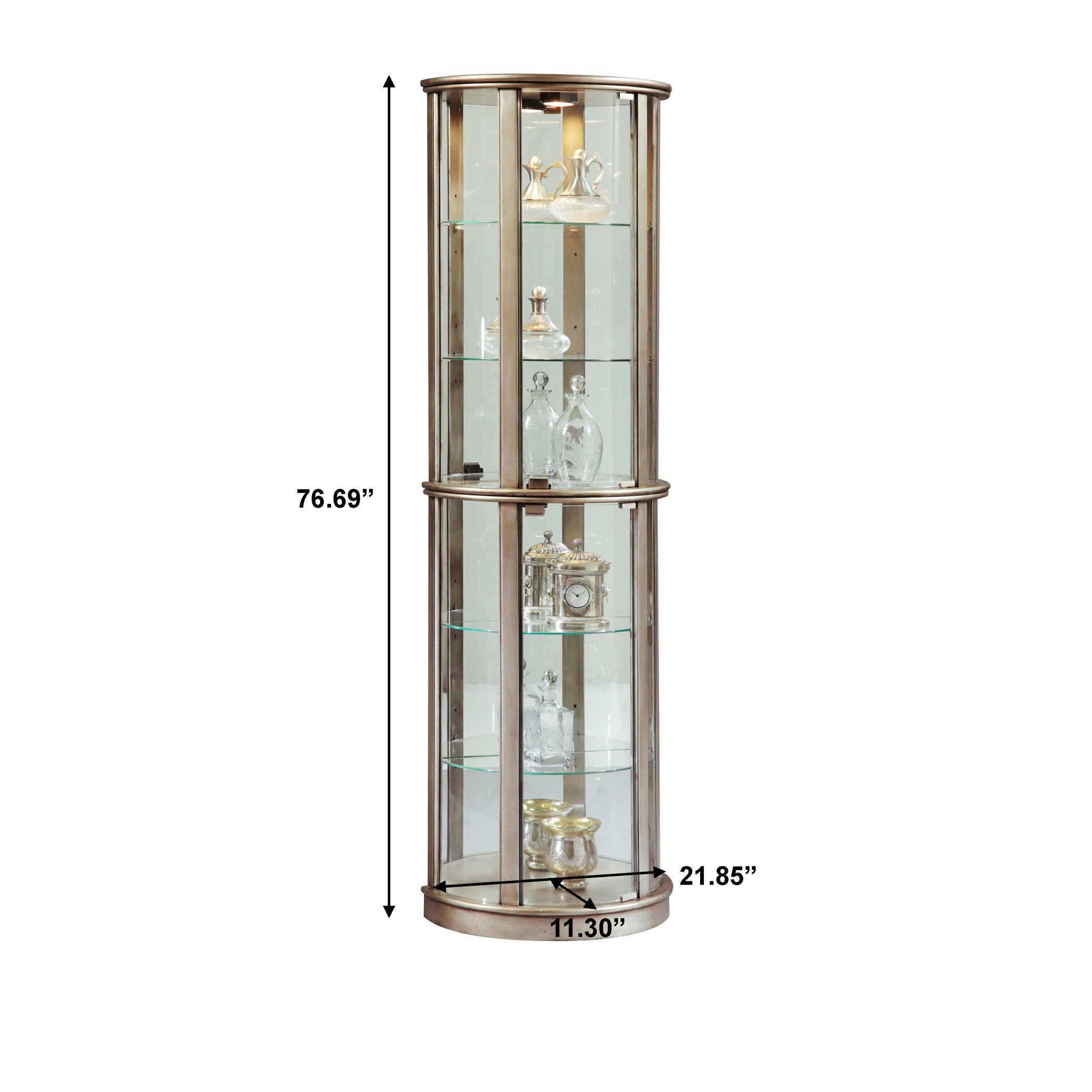 PFC Curios - Lighted Half Round 5 Shelf Curio Cabinet - Aged Silver
