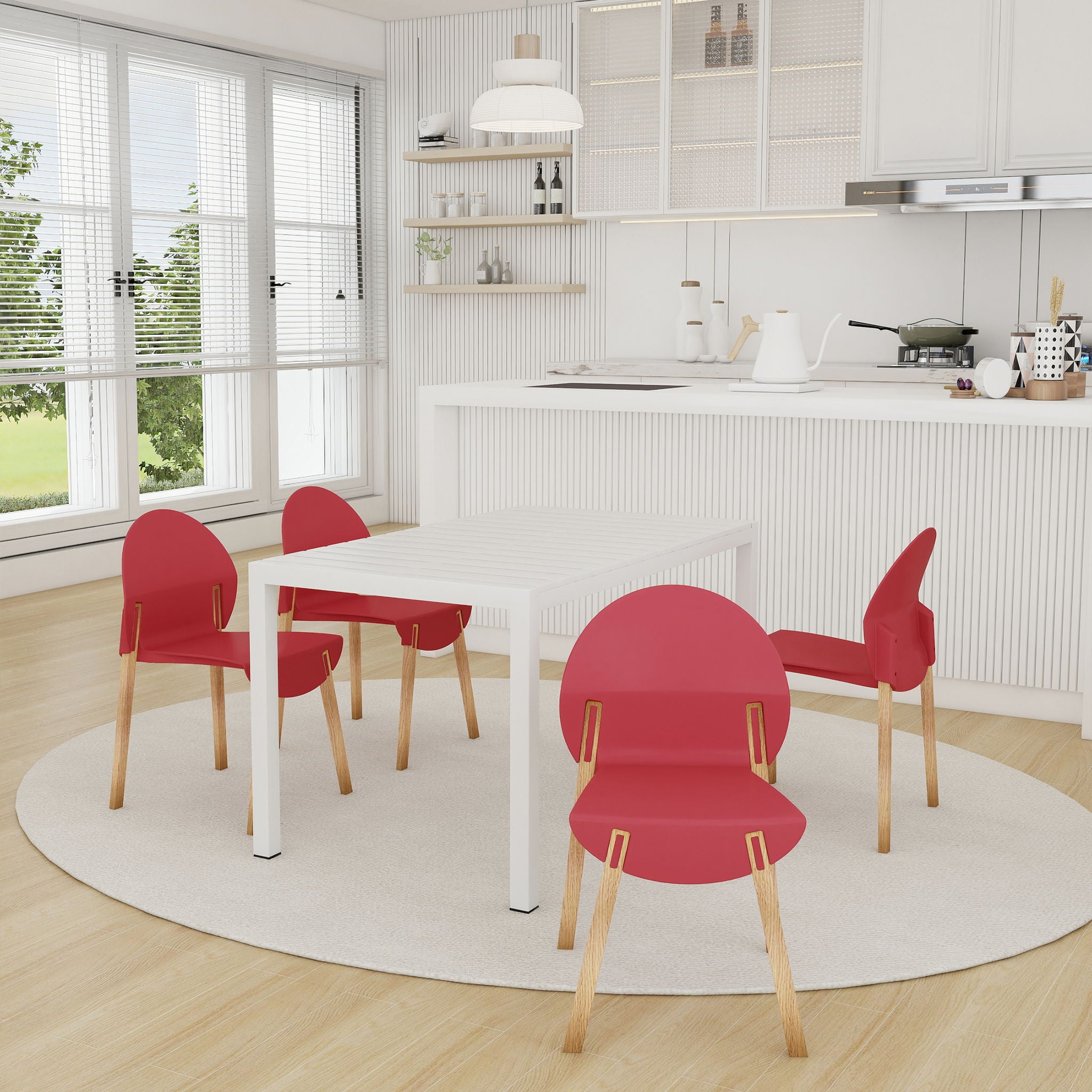 4 Piece Set Of Single Chairs With Long Table