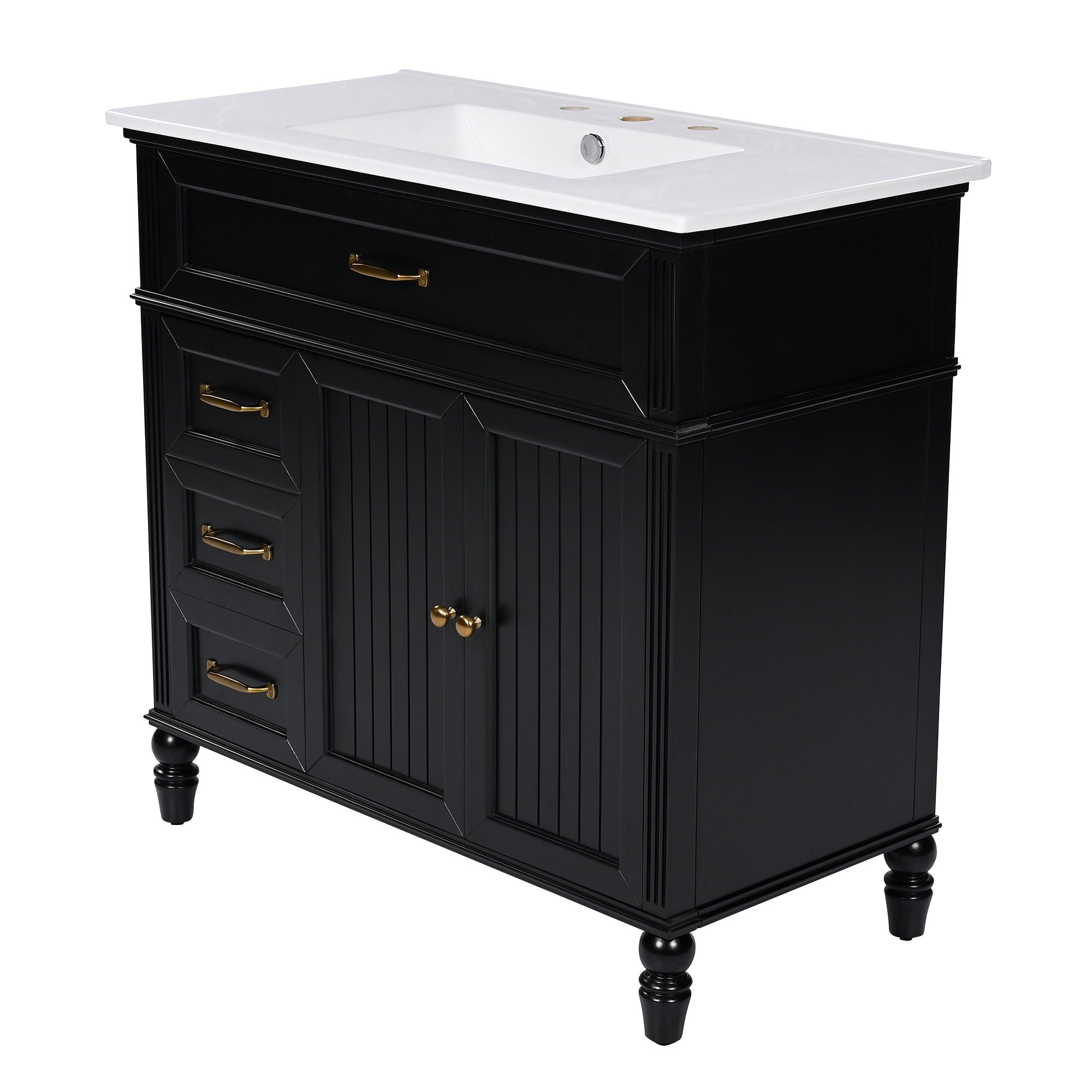 36" Bathroom Vanity With Sink, Freestanding Cabinet With Drawers, 2 Package - Black