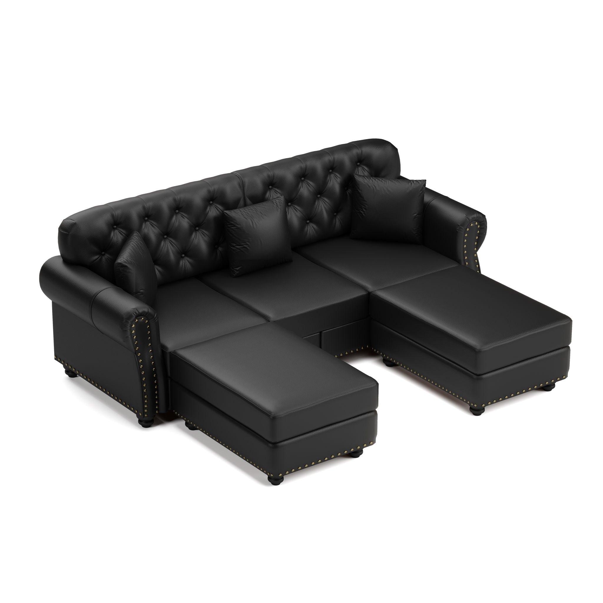 Upholstered Sofa With Nailhead Trim, Rolled Armrests With Ottoman