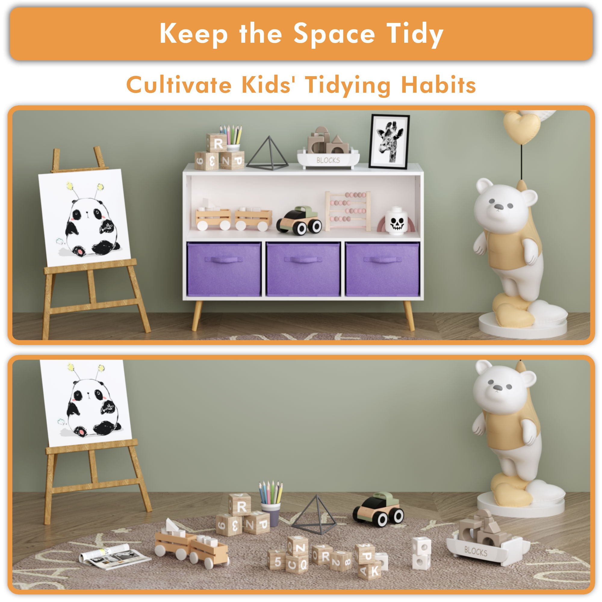 Bookcase With Collapsible Drawers, Book Display Organizer