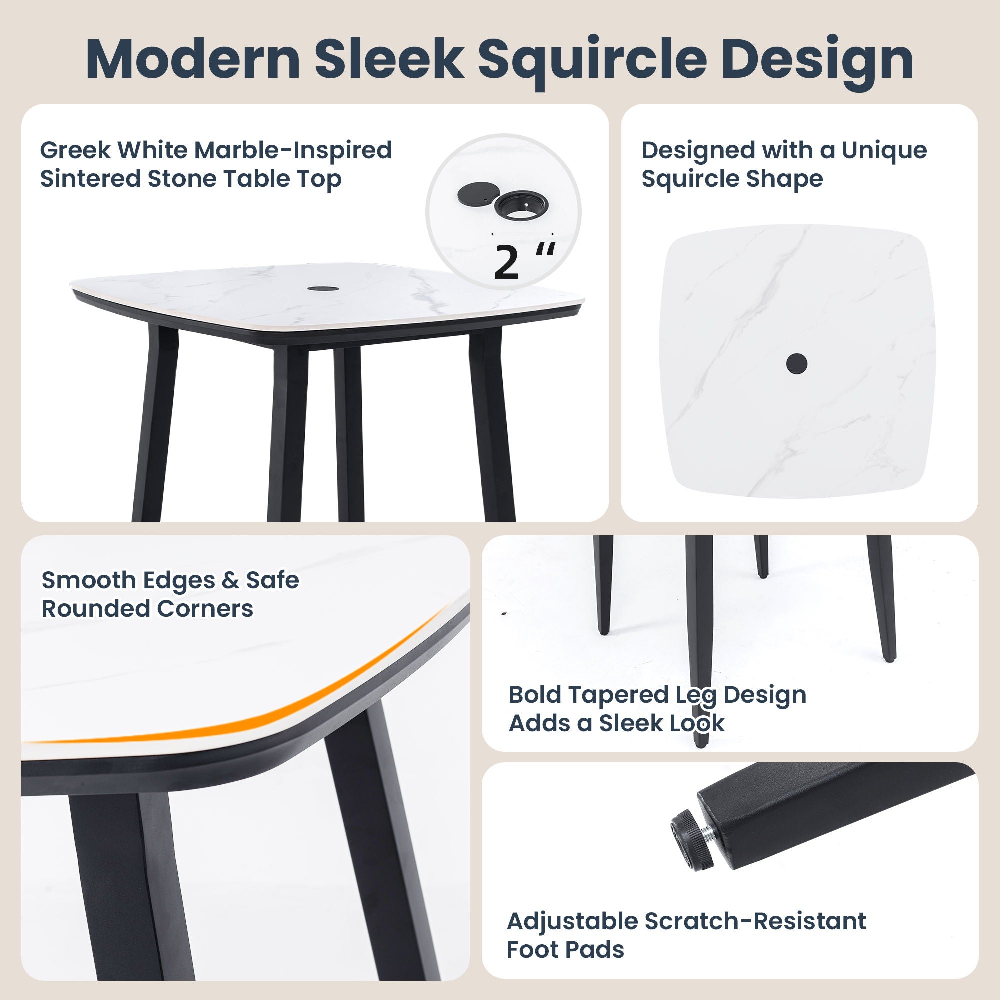 5 Pieces Outdoor Patio Bar Set, Rounded Square Table & 4 Aluminum Bar Stools