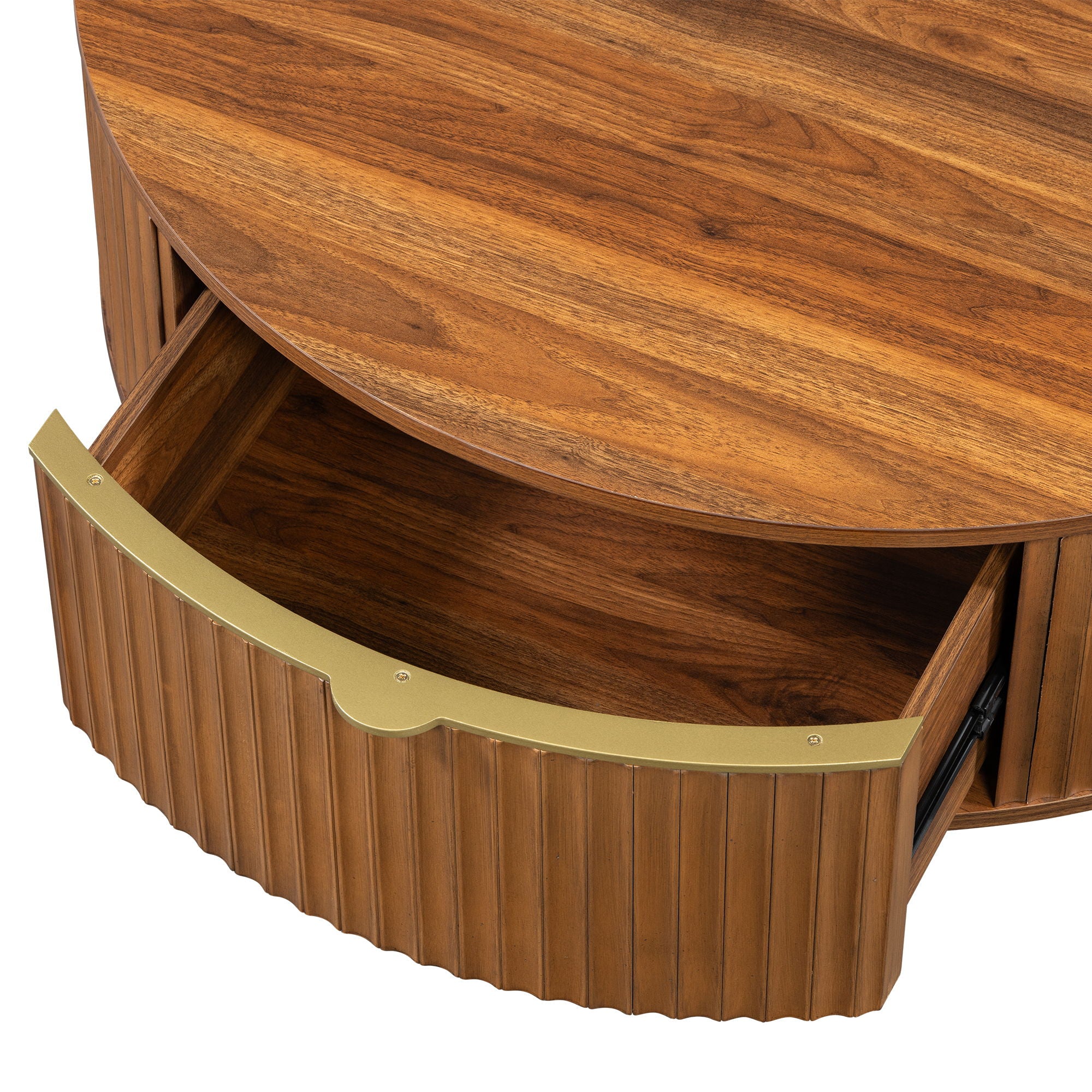 Farmhouse Round Coffee Table With Storage Drawer