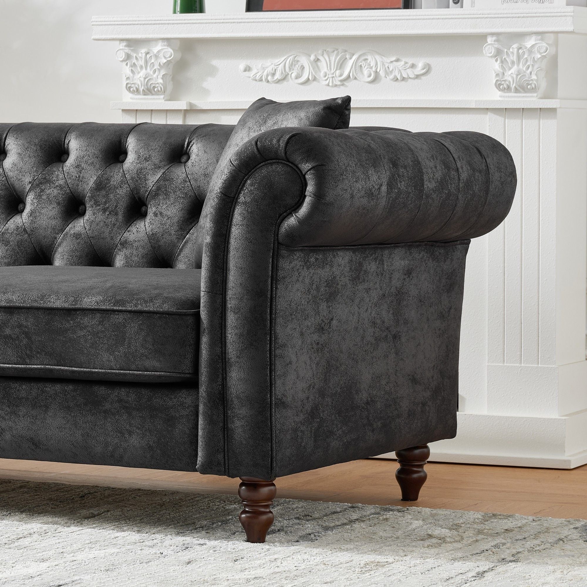Chesterfield 3 And 3 Seater Sofa Set High Tech Fabric Roll Armrest Upholstered Couch