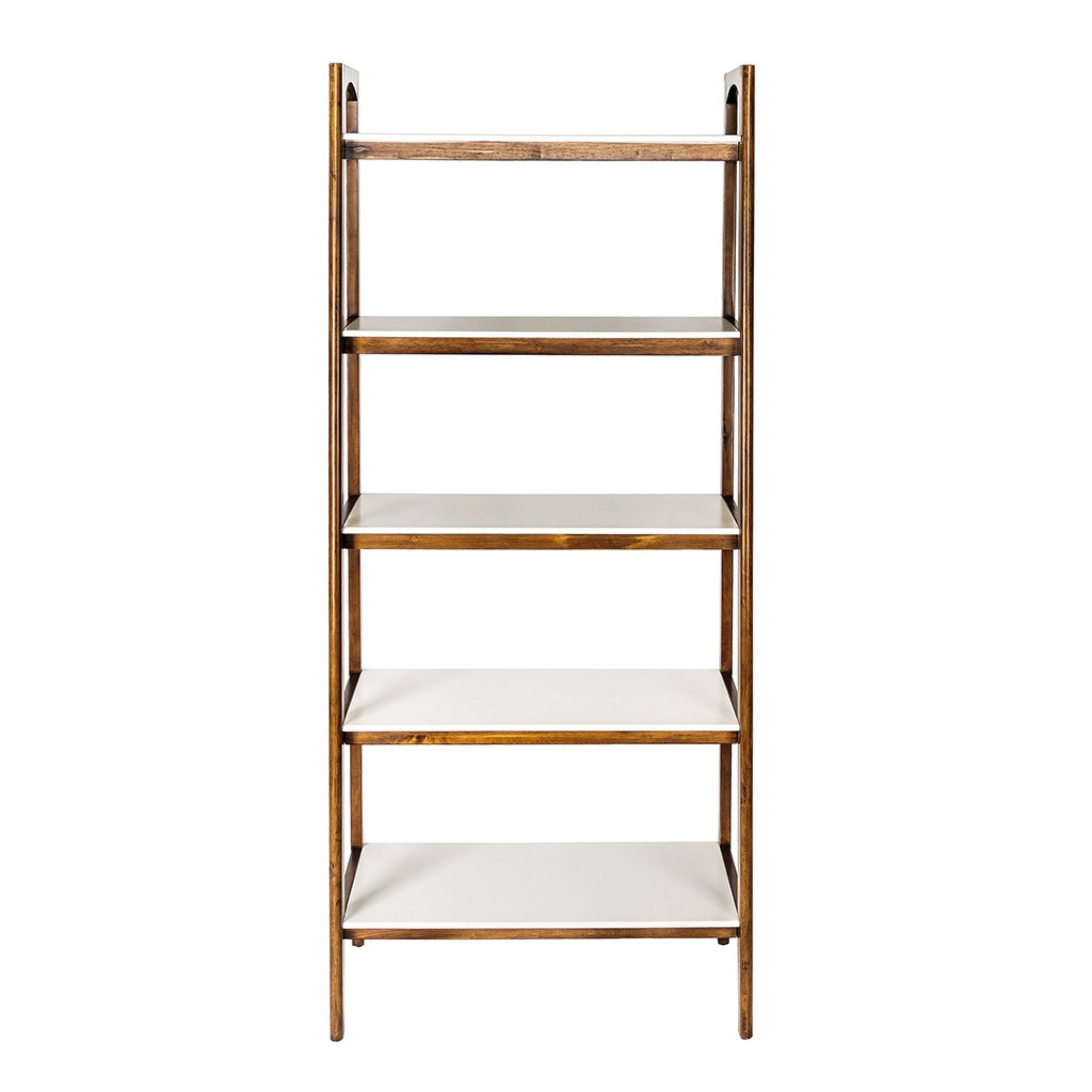 Mid - Century Design 5 Shelf Bookcase - Off White / Pecan