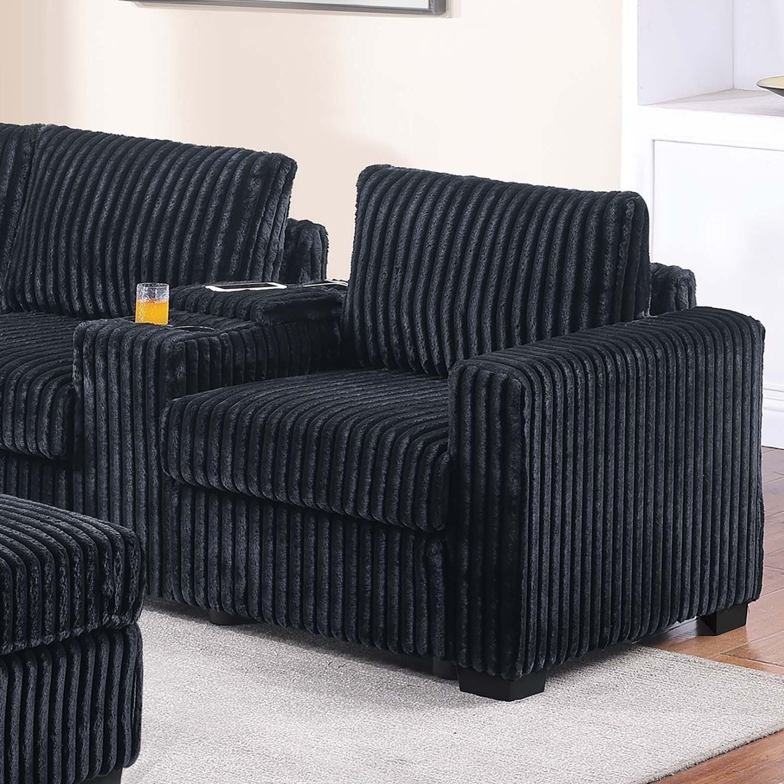 Contemporary L-Shaped Sectional Set With USB Console & Ottoman