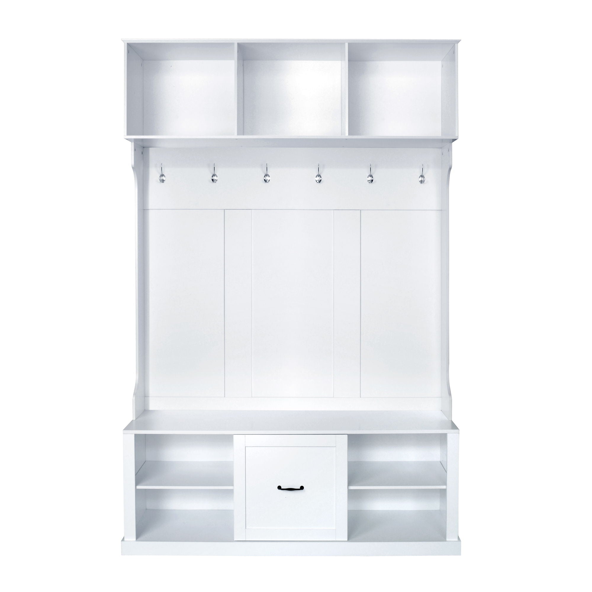 Hall Tree With 6 Hooks, Coat Hanger, Entryway Bench