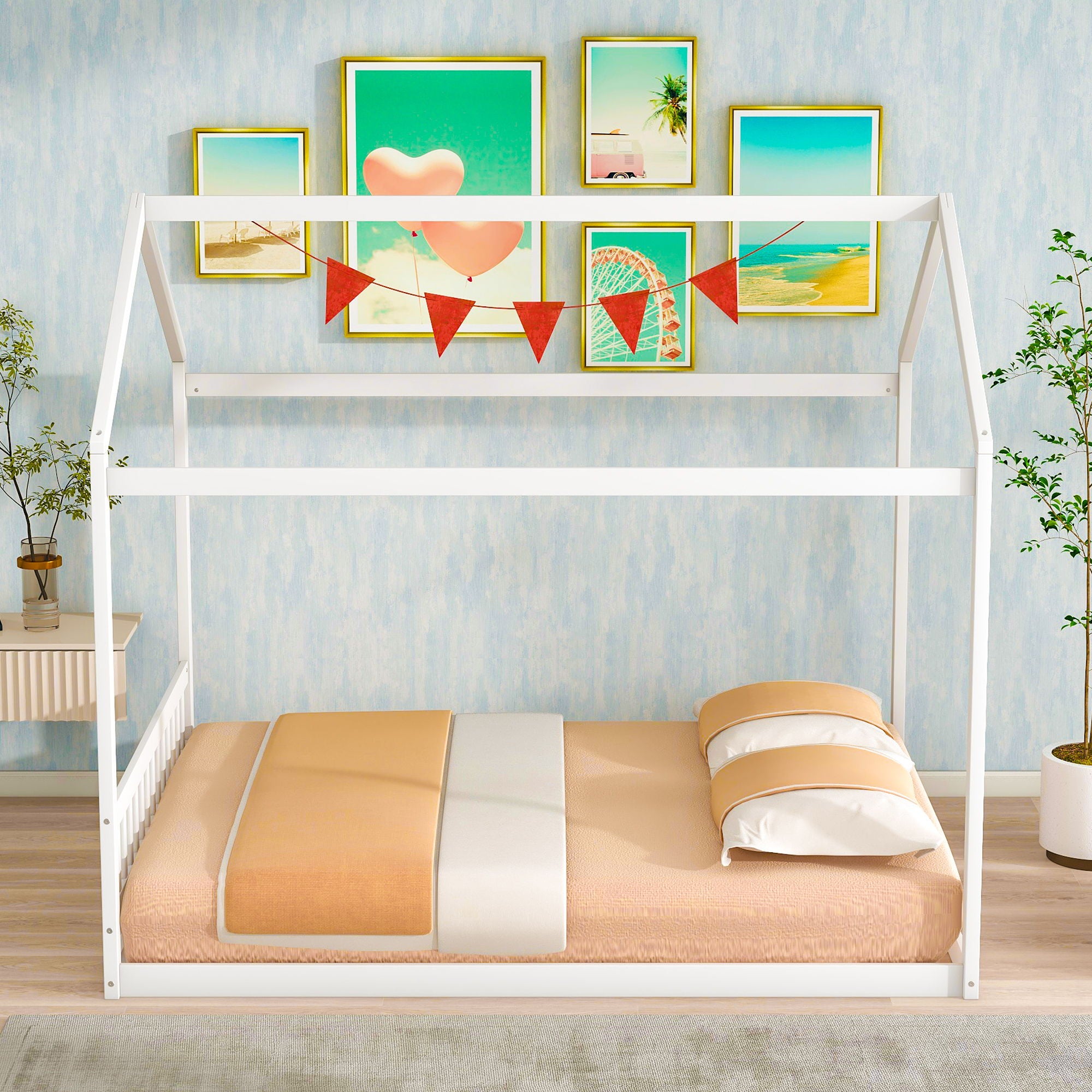 Wooden House Bed With Headboard