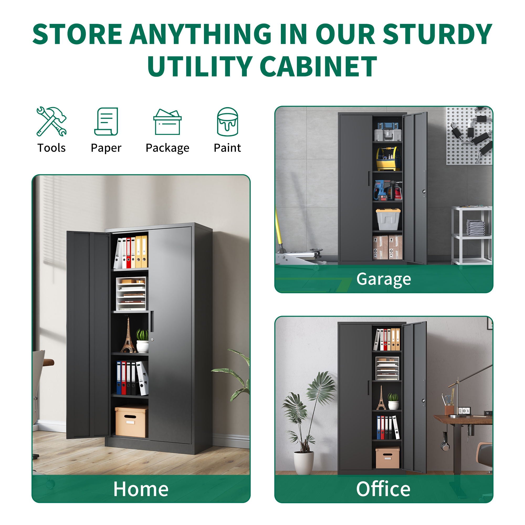 Heavy Metal Garage Storage Cabinet With Locking Doors, Steel, Adjustable Shelves