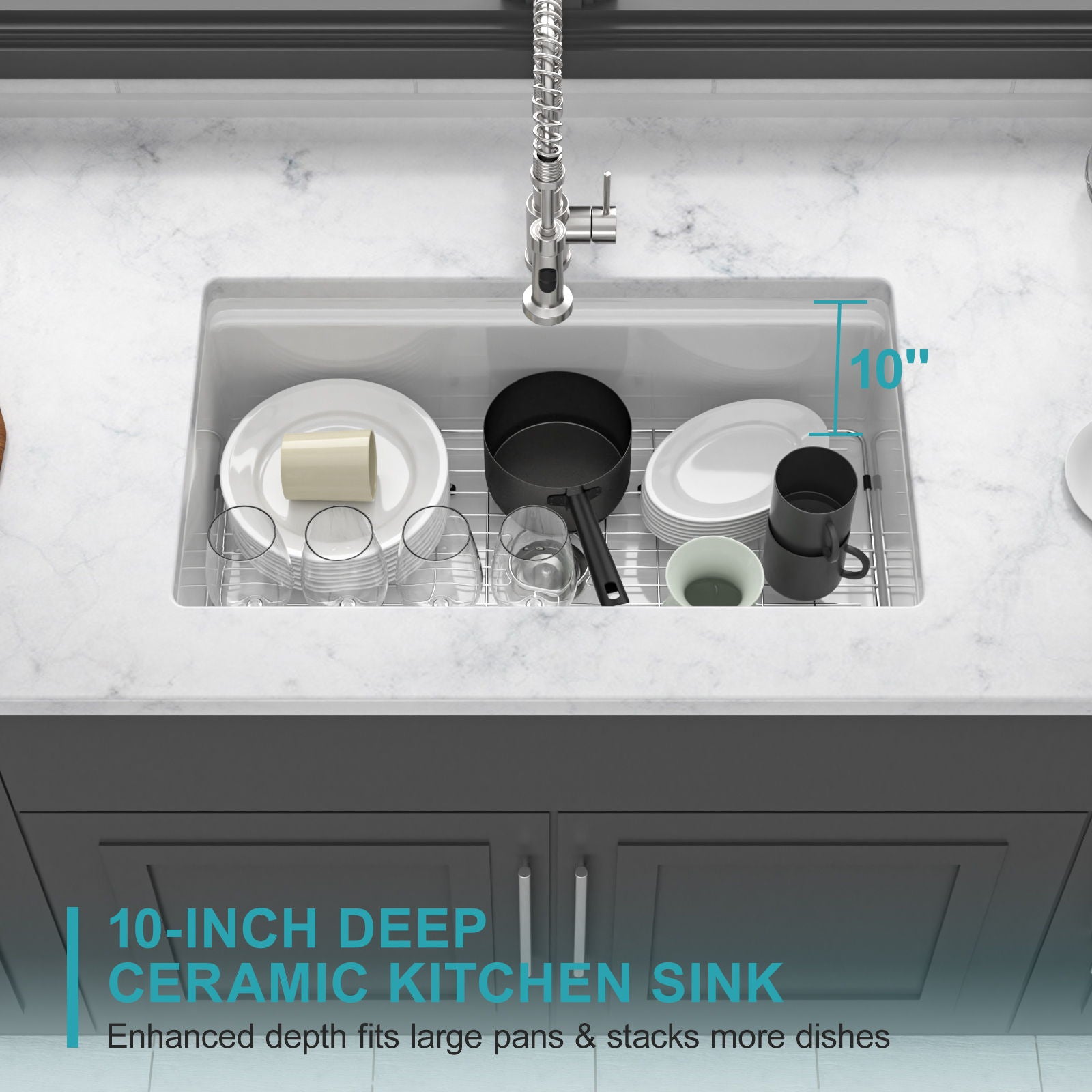 Undermount Workstation Single Bowl Porcelain Ceramic Kitchen Sink