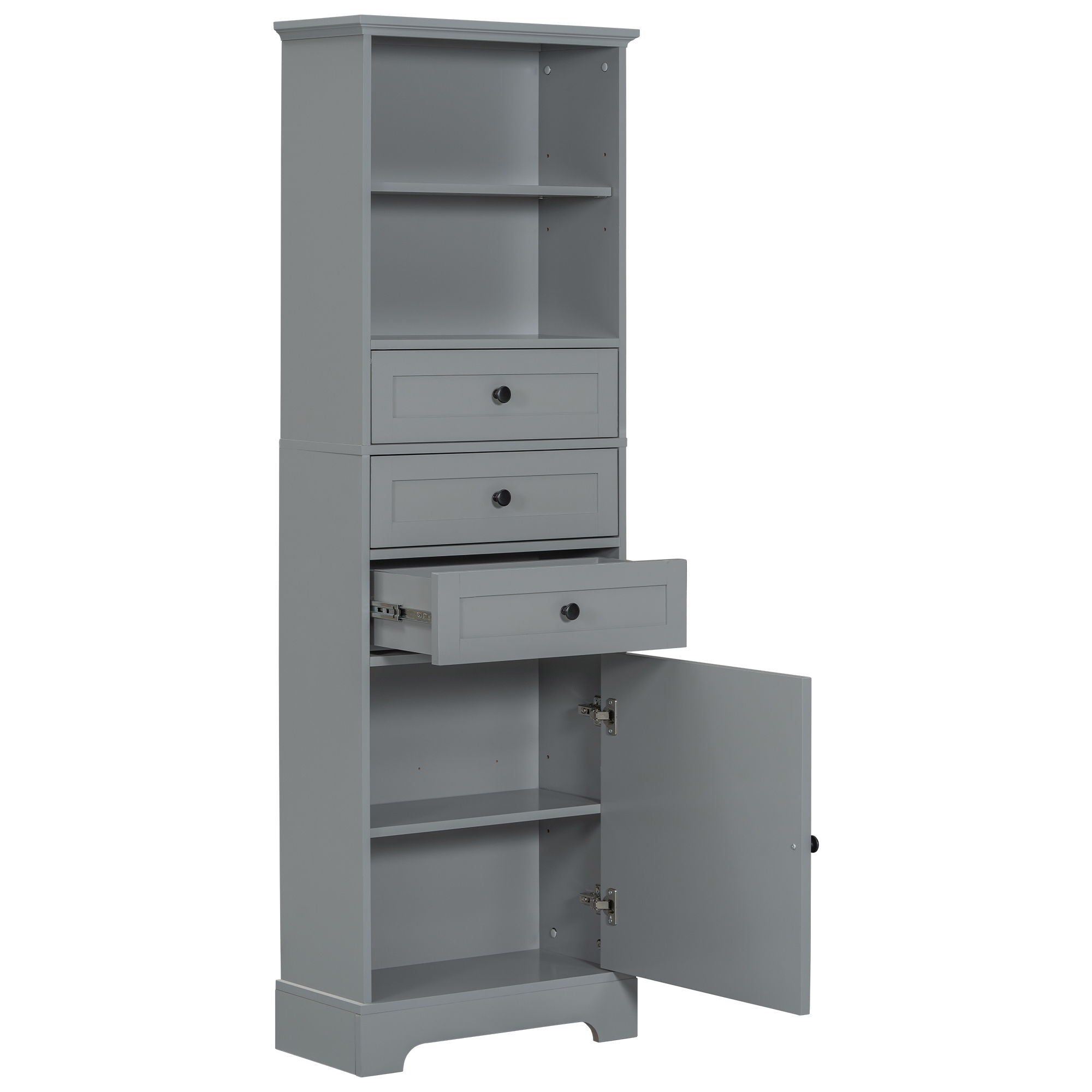 Tall Storage Cabinet With 3 Drawers And Adjustable Shelves For Bathroom