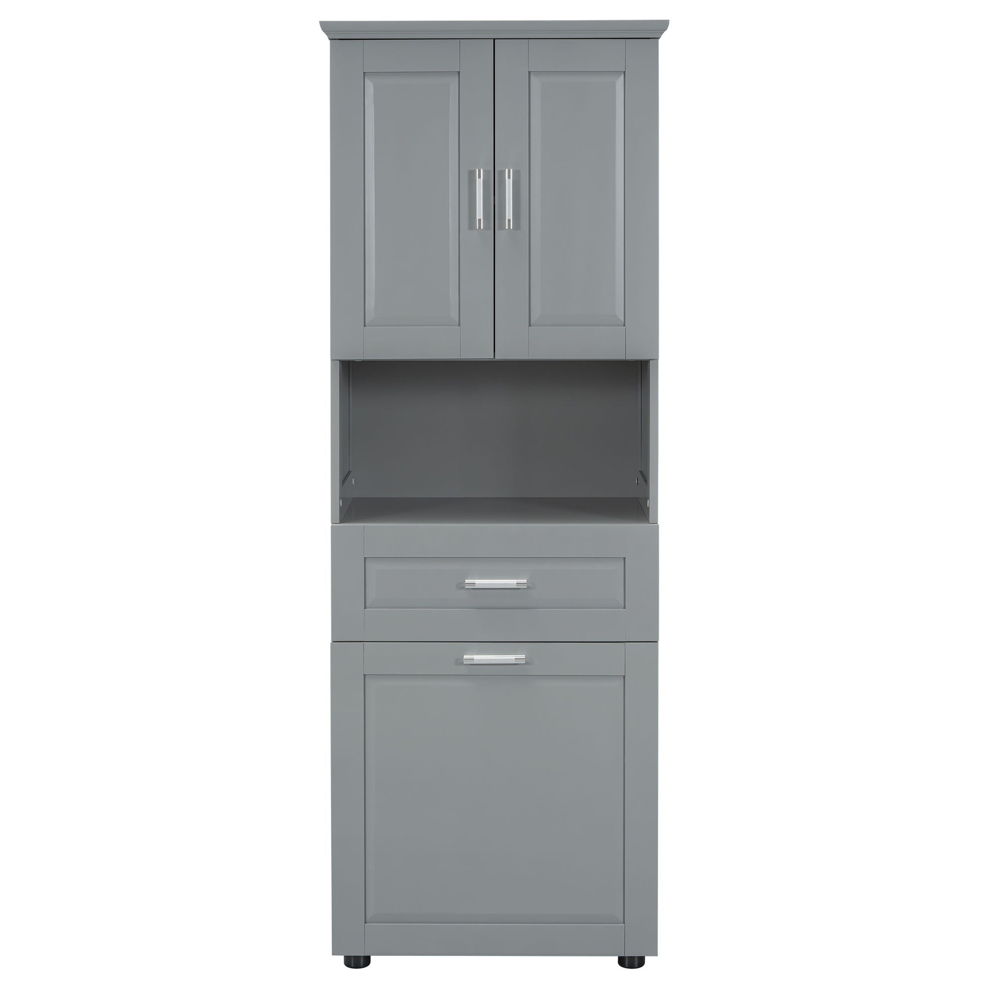 Tall Bathroom Cabinet With Tilt-Out Laundry Basket And Upper Storage