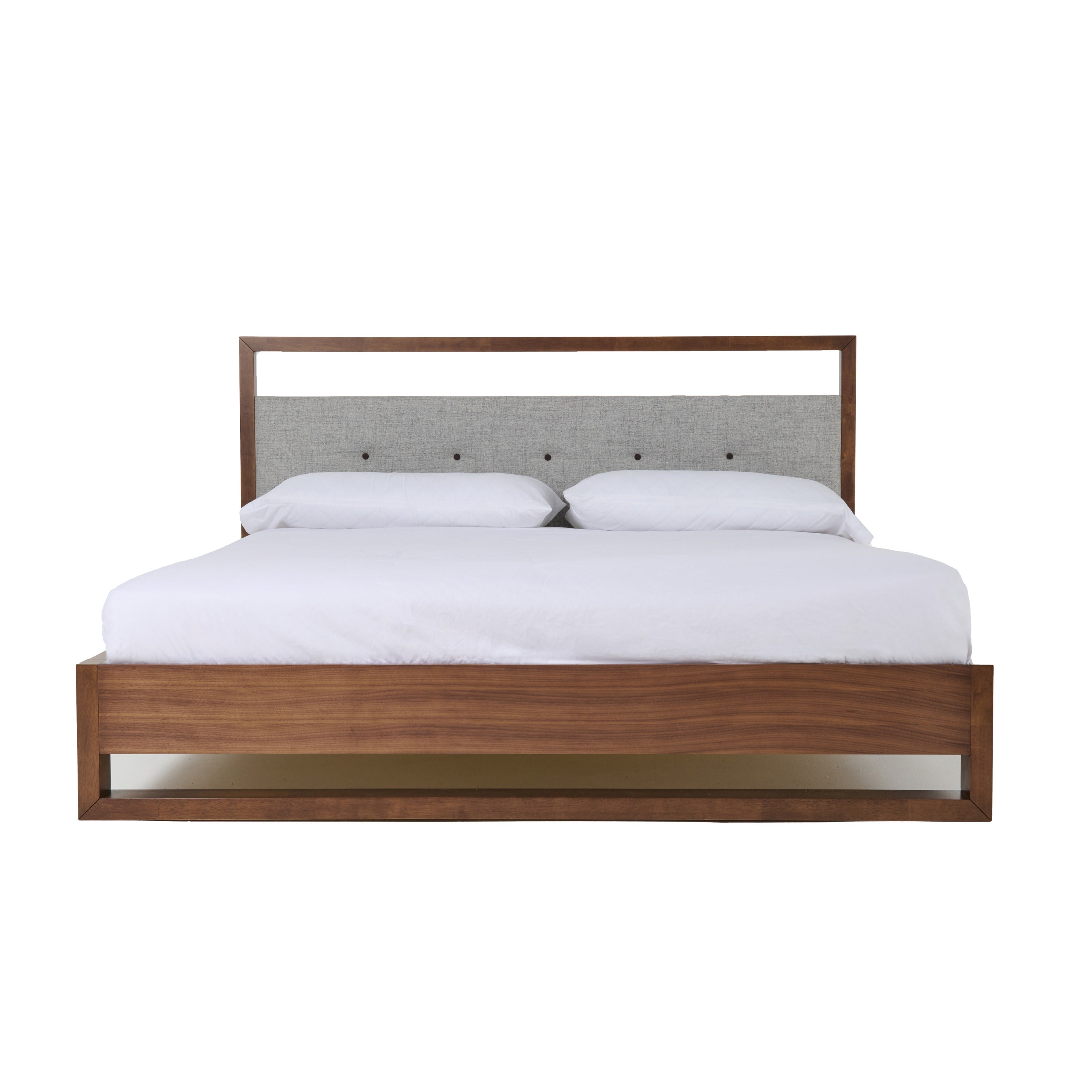 California King Nova Domus Falcor - Modern Grey Fabric & Walnut Veneer Bed