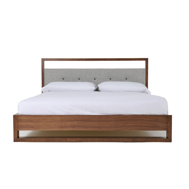 Queen Nova Domus Falcor - Modern Grey Fabric & Walnut Veneer Bed