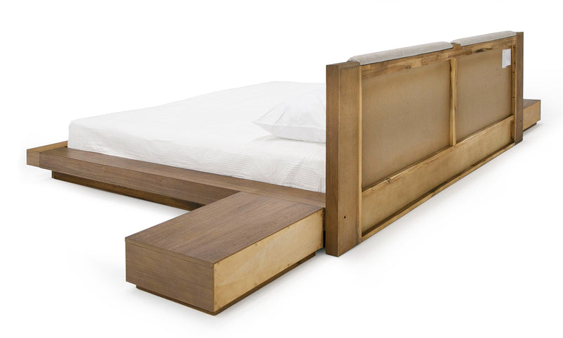 Nova Domus Fantasia - Contemporary Walnut & Grey Bed with Two Nightstands