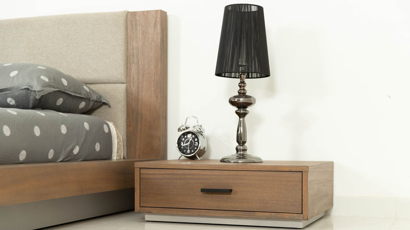 Eastern King Nova Domus Fantasia - Contemporary Walnut & Grey Bed with Two Nightstands